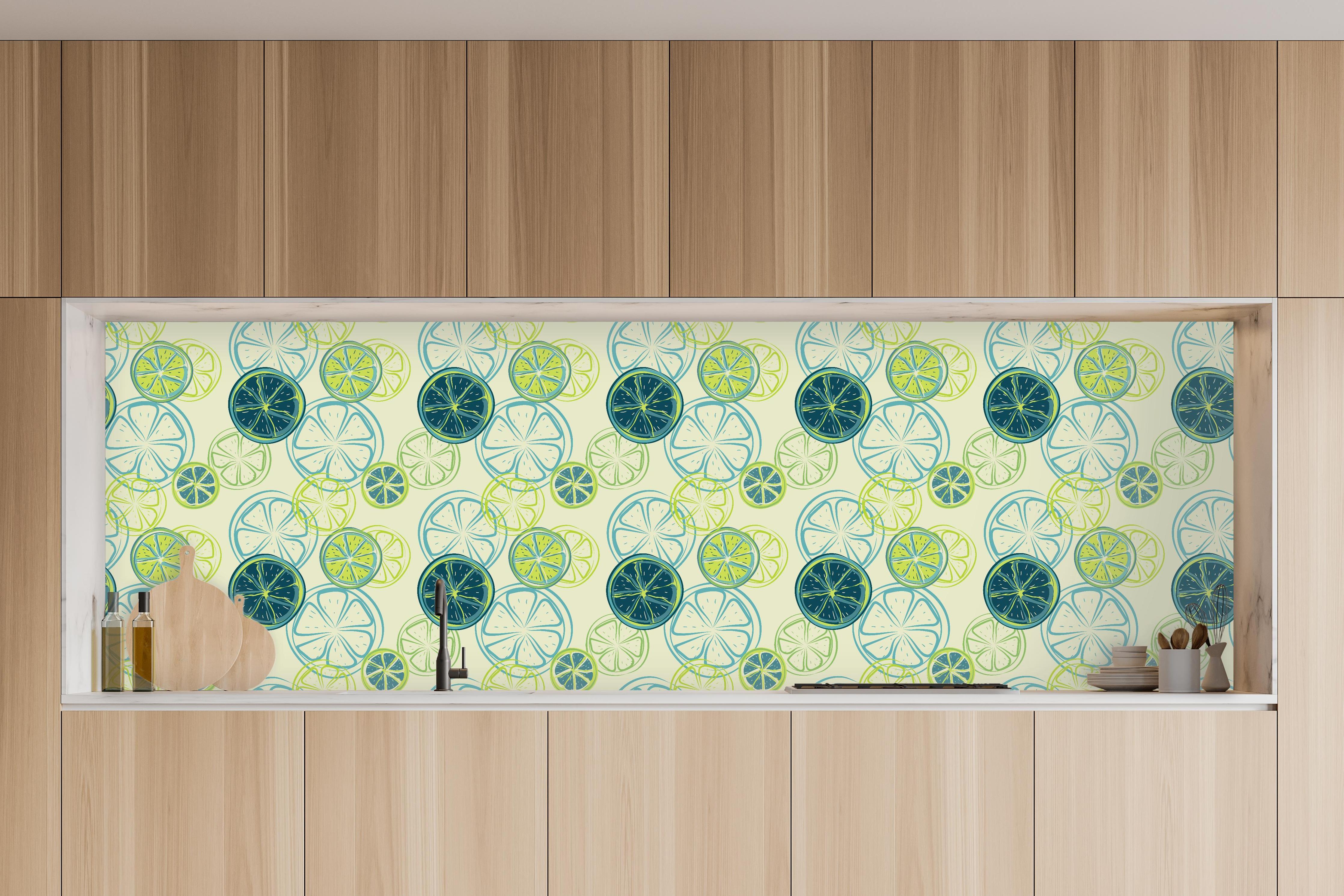 Küche - Lime Citrus Grün Muster in charakteristischer Vollholz-Küche mit modernem Gasherd