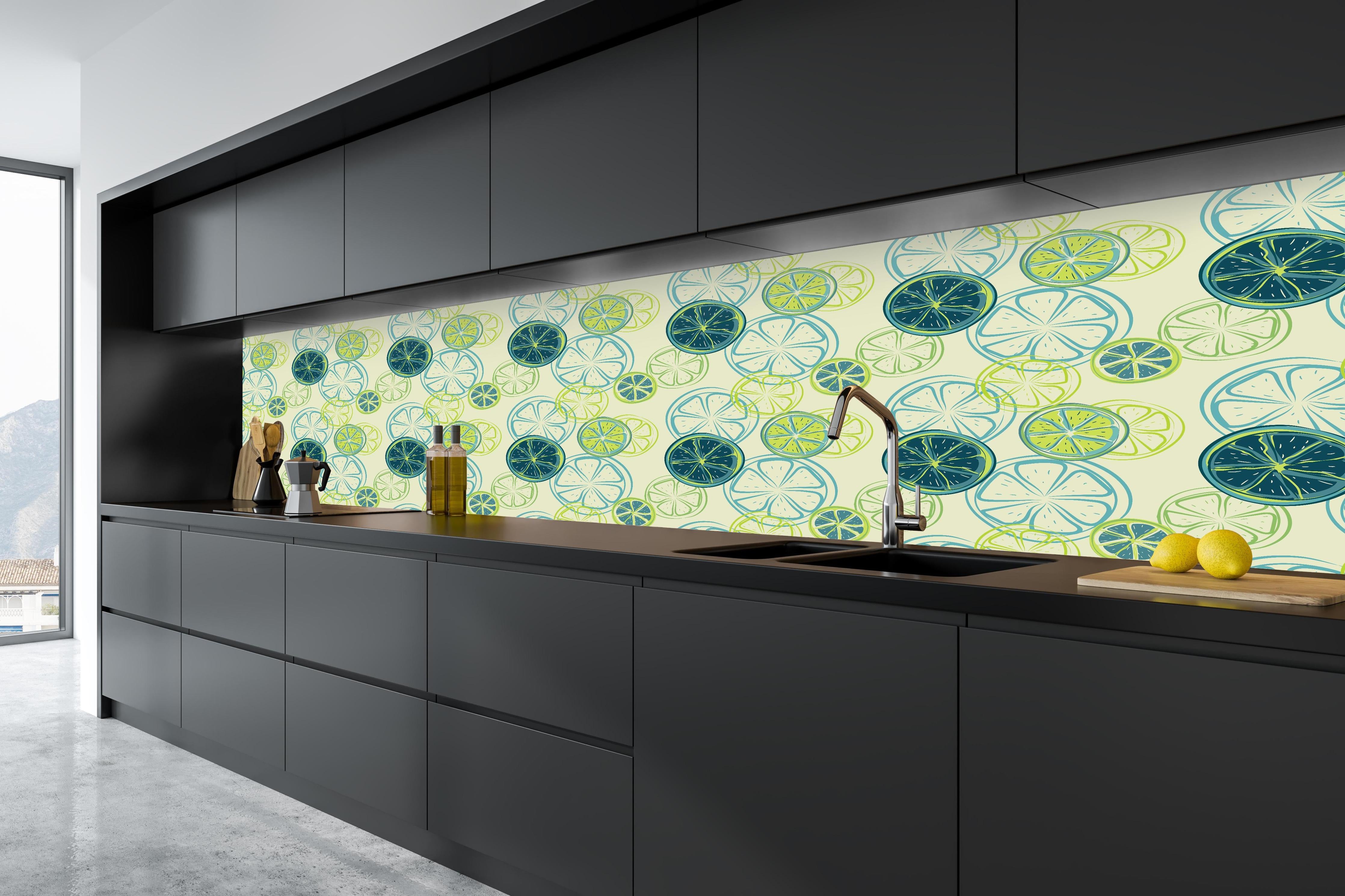 Küche - Lime Citrus Grün Muster in tiefschwarzer matt-premium Einbauküche