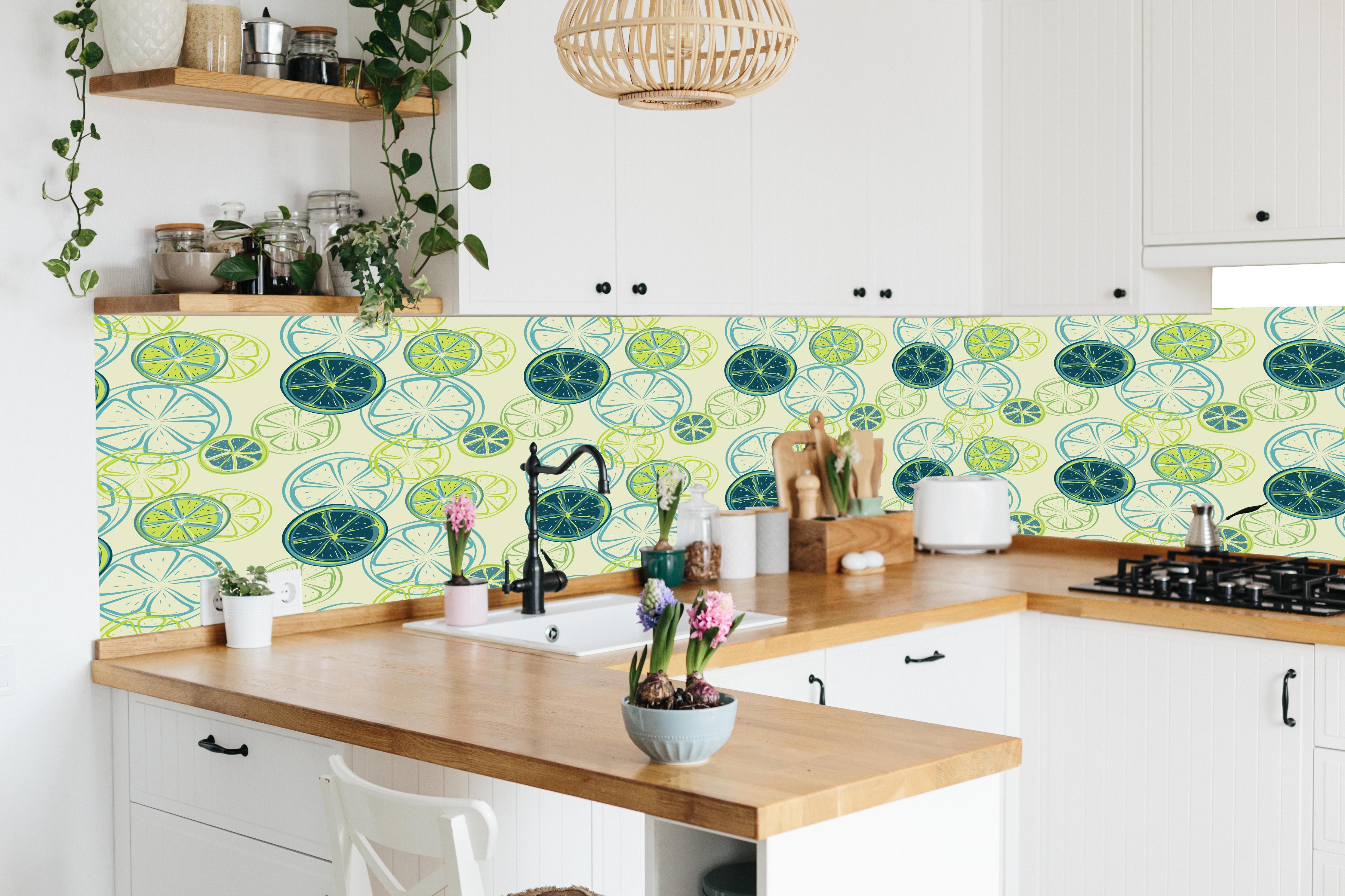 Küche - Lime Citrus Grün Muster in lebendiger Küche mit bunten Blumen