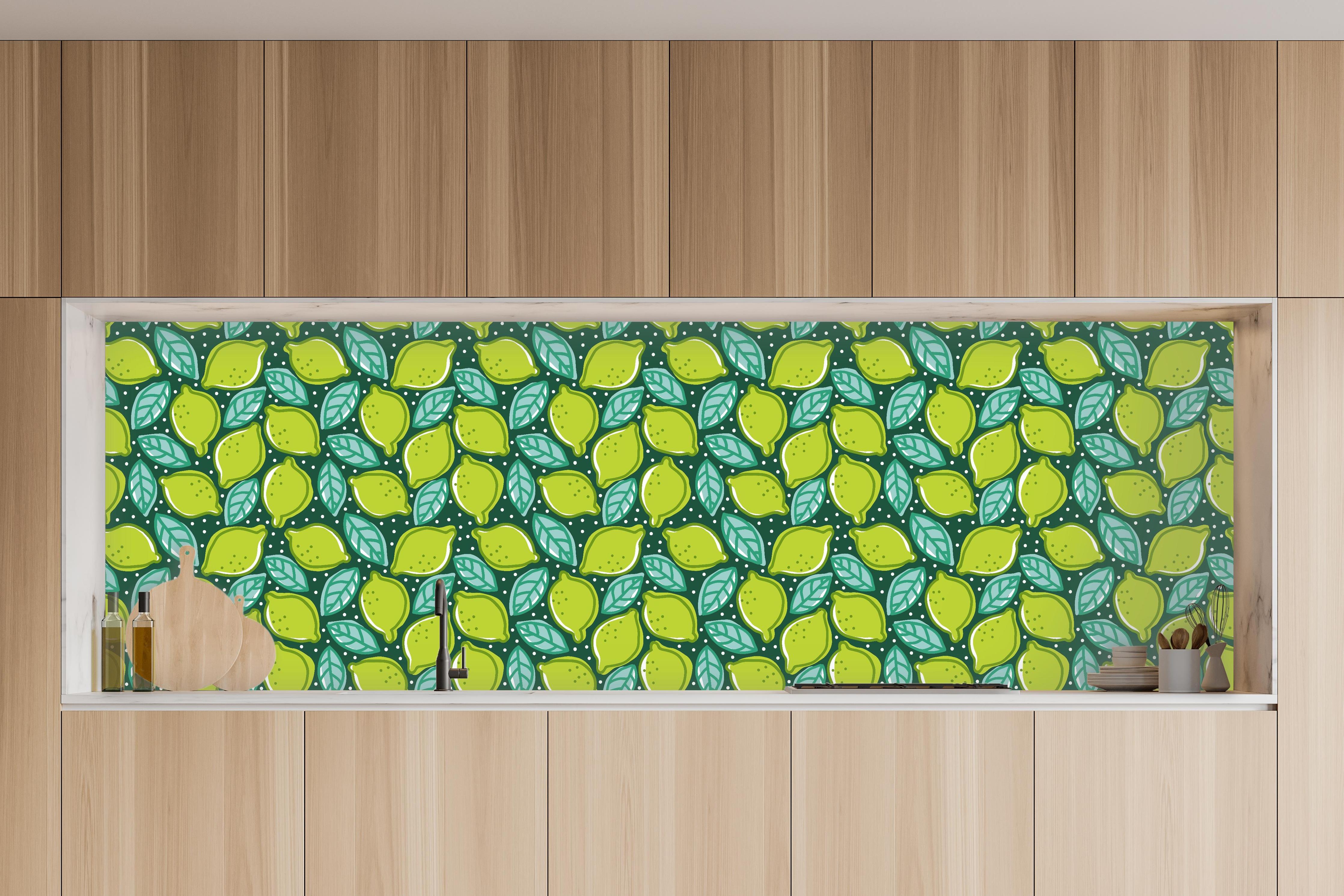 Küche - Lime Dance Zitrus-Muster in charakteristischer Vollholz-Küche mit modernem Gasherd