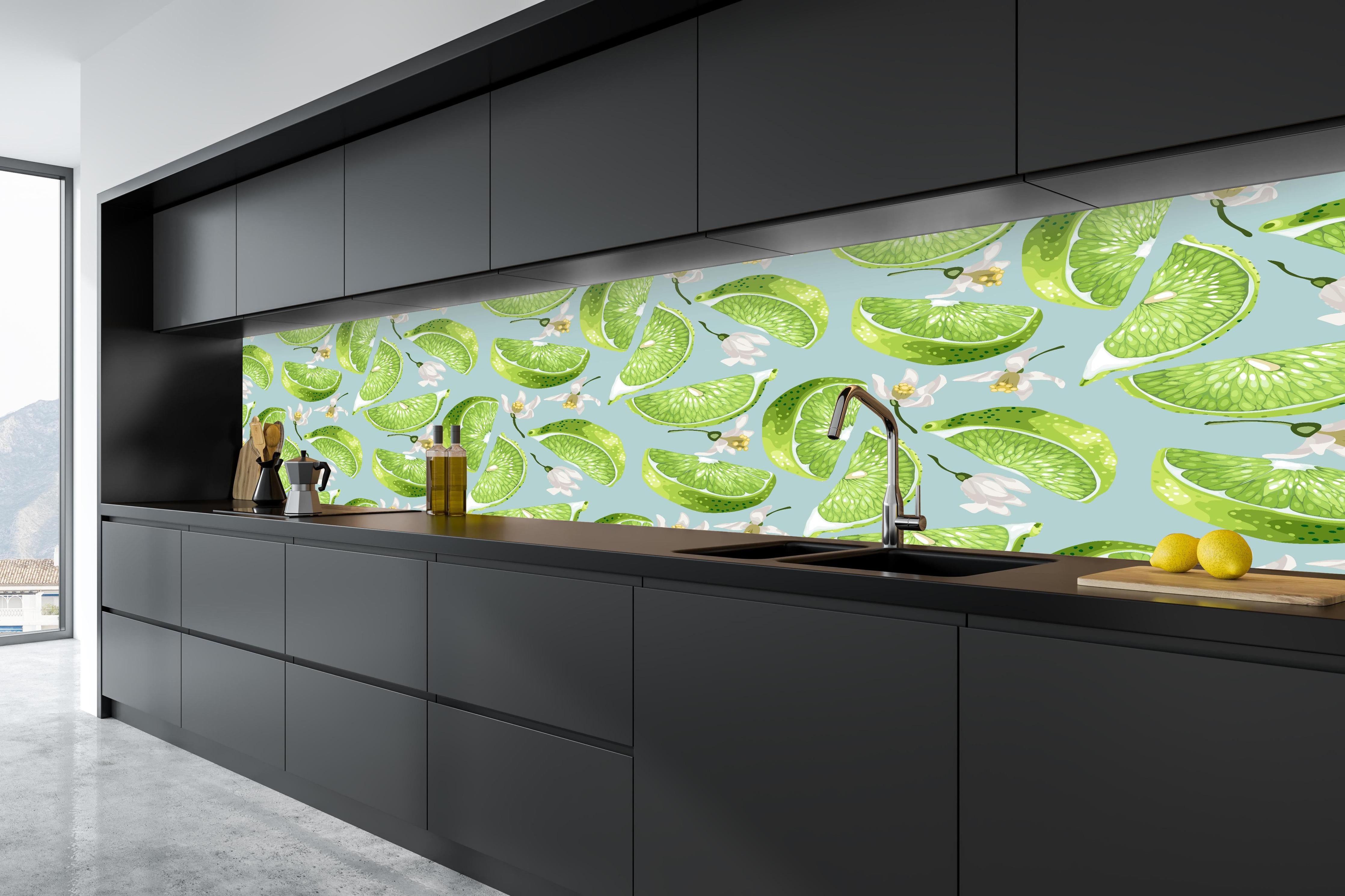 Küche - Limetten-Muster Grün-Türkis in tiefschwarzer matt-premium Einbauküche