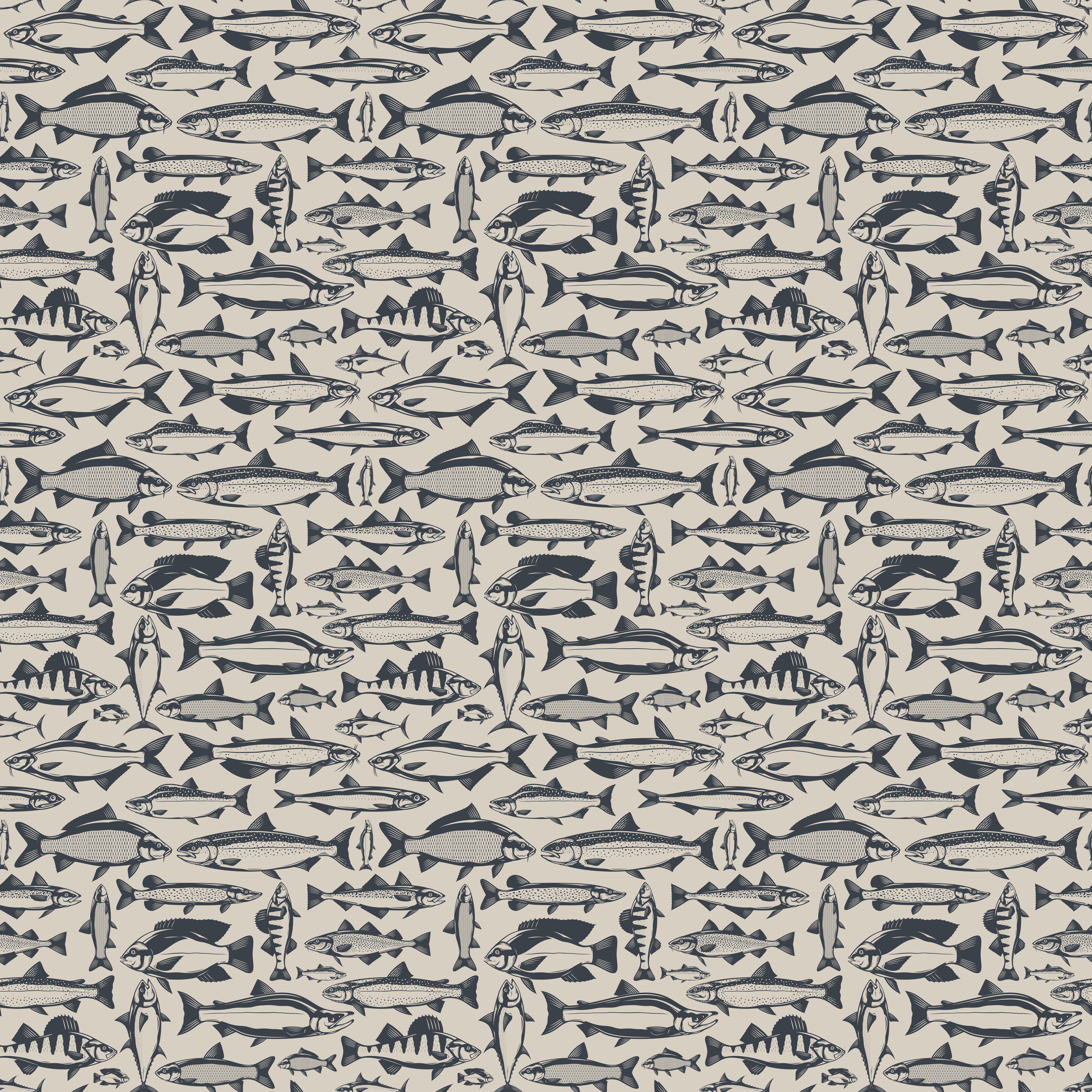 Küchenrückwand-Maritimes Fischmuster Beige-Blau