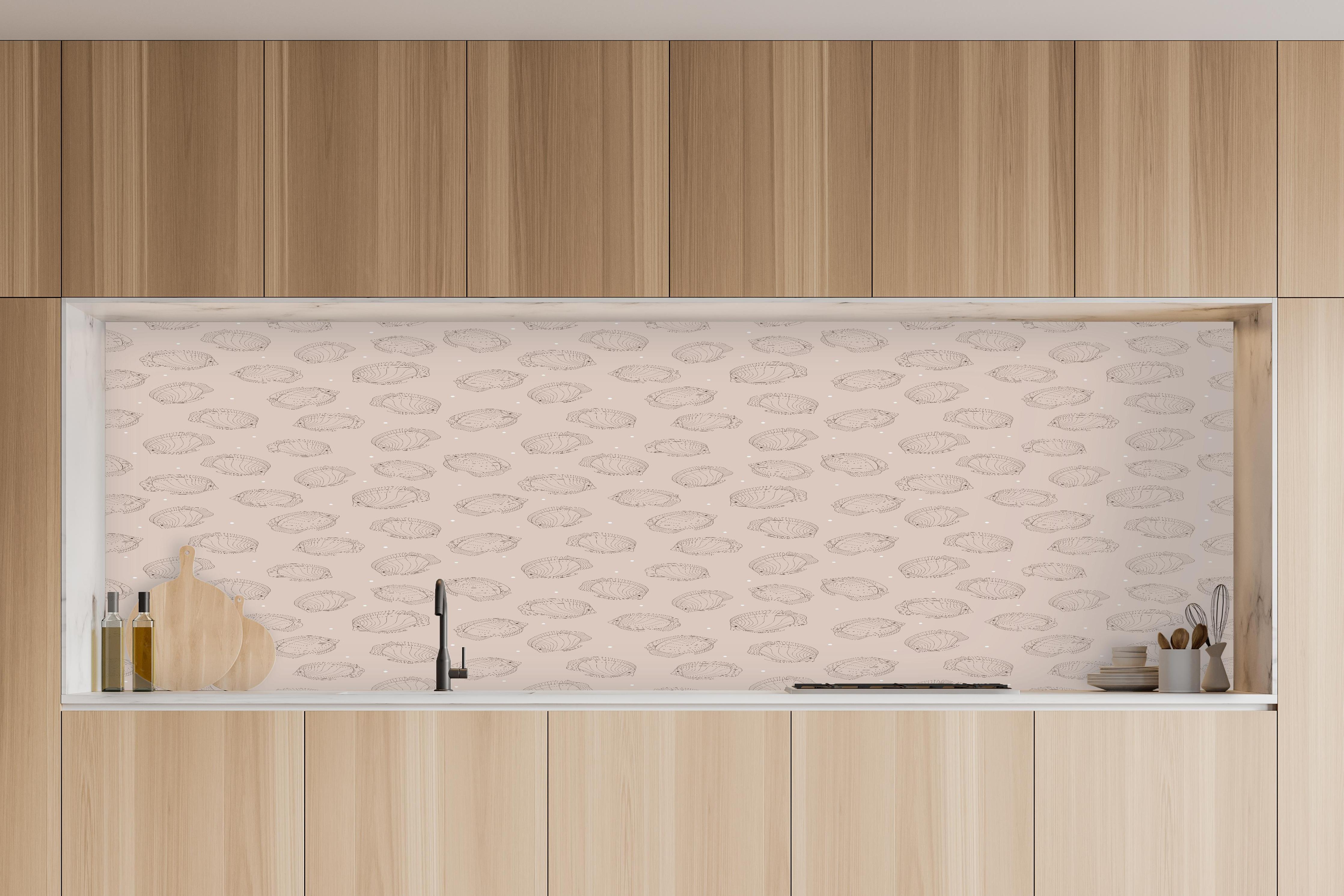 Küche - Minimalistische Fische Beige-Rosa in charakteristischer Vollholz-Küche mit modernem Gasherd