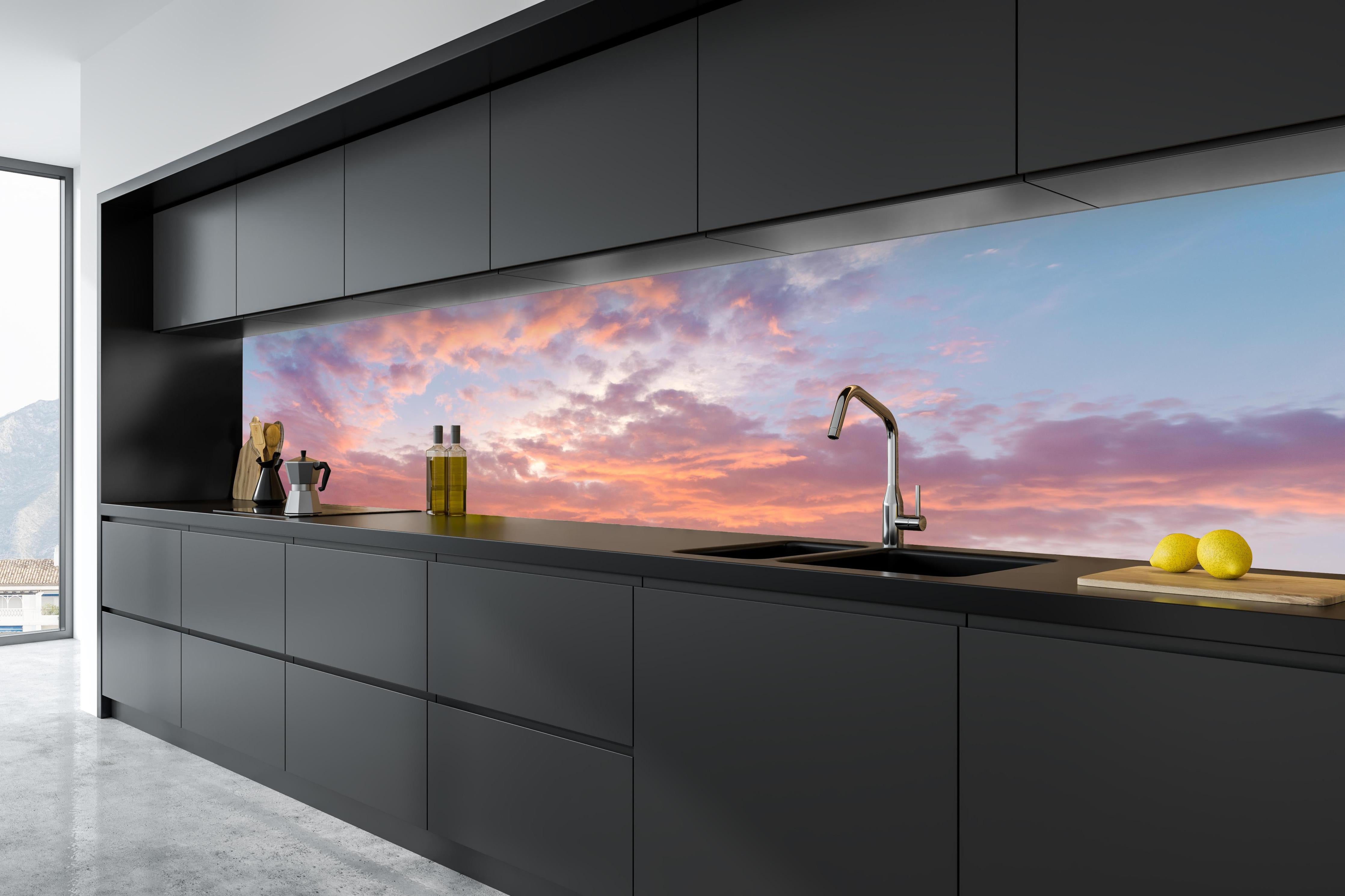 Küche - Pastell-Sonnenuntergangs-Himmel in tiefschwarzer matt-premium Einbauküche