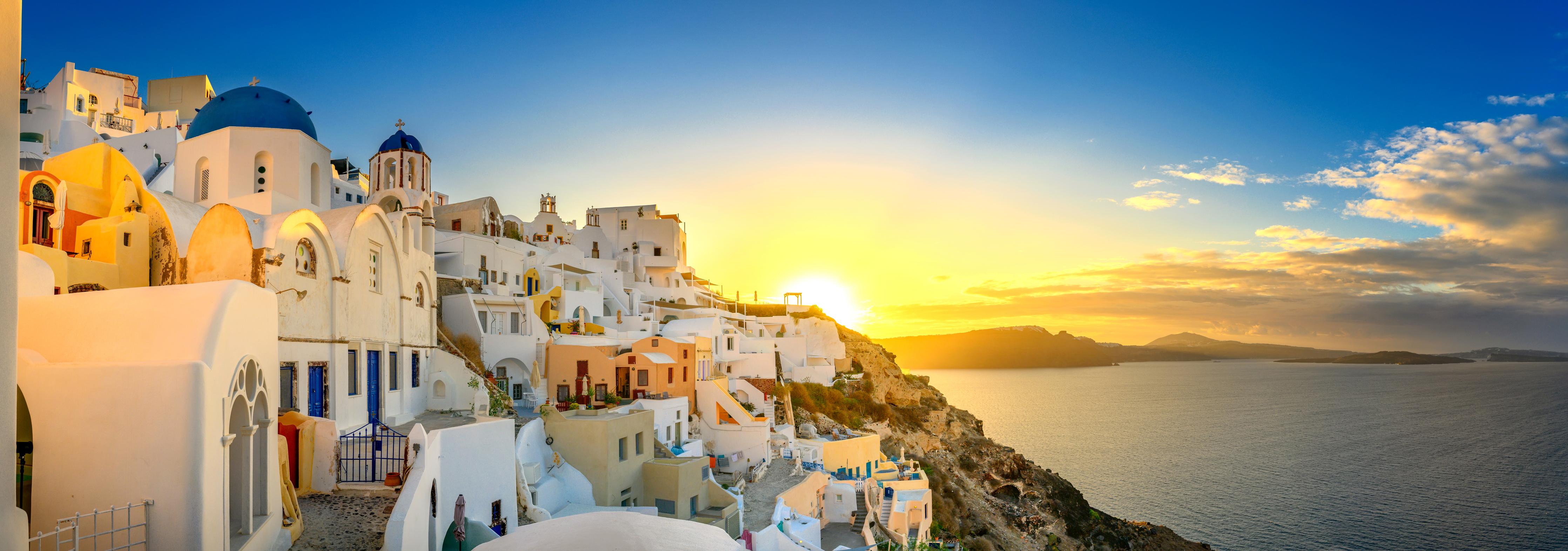 Küchenrückwand-Santorini Sonnenuntergang Skyline