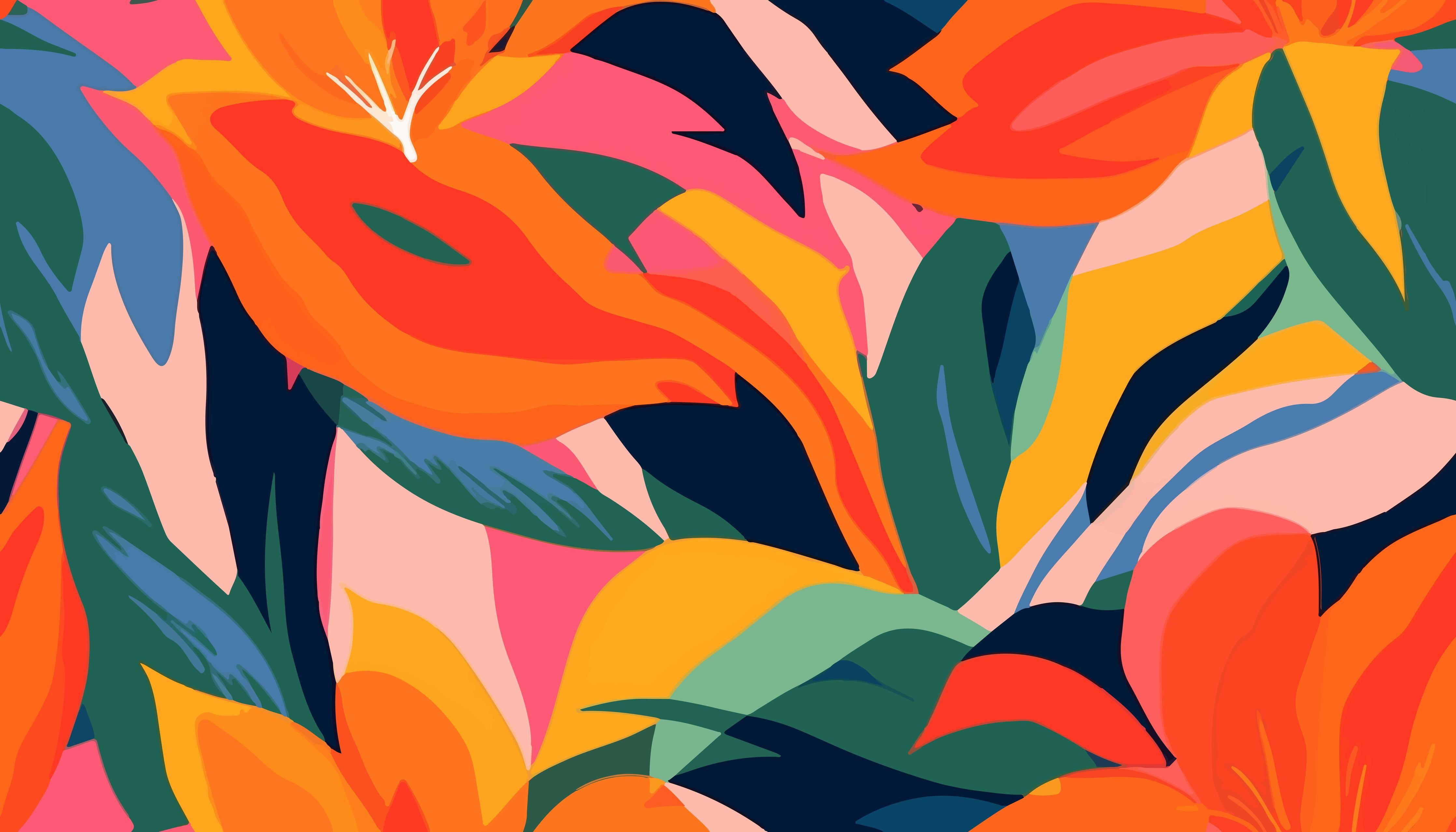 Küchenrückwand-Tropische Bunte Blumenillustration