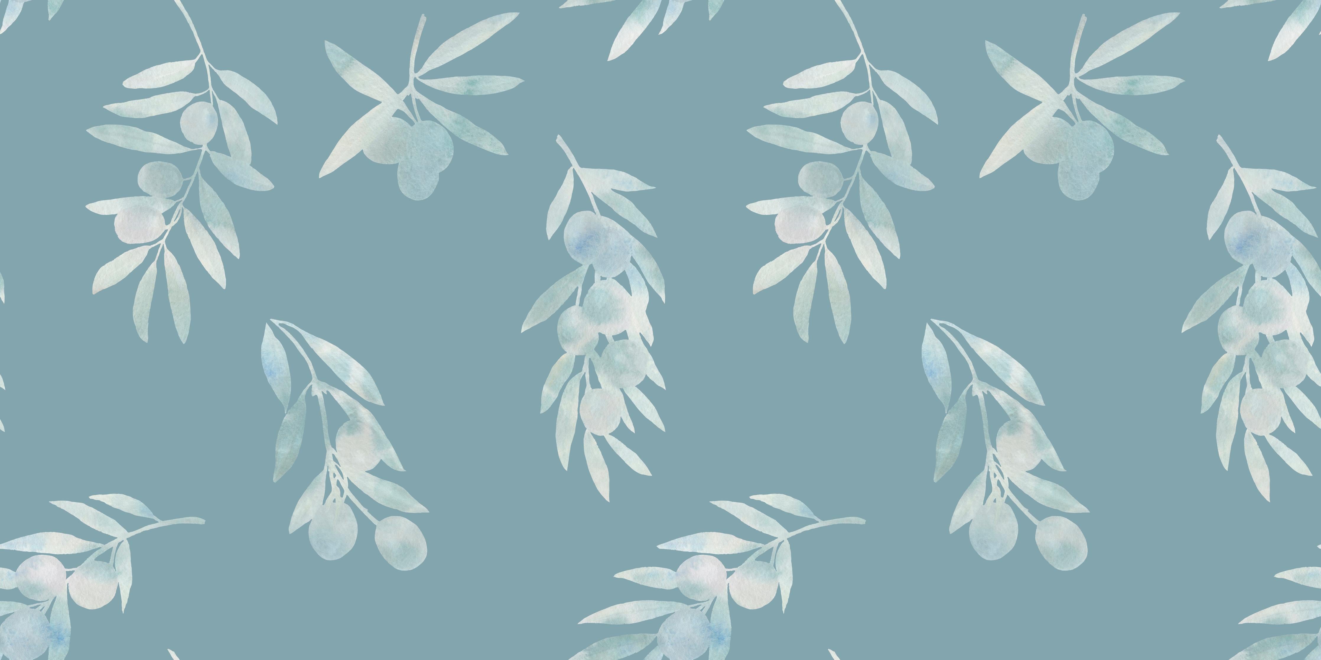 Küchenrückwand-Türkis Olivenzweige Muster