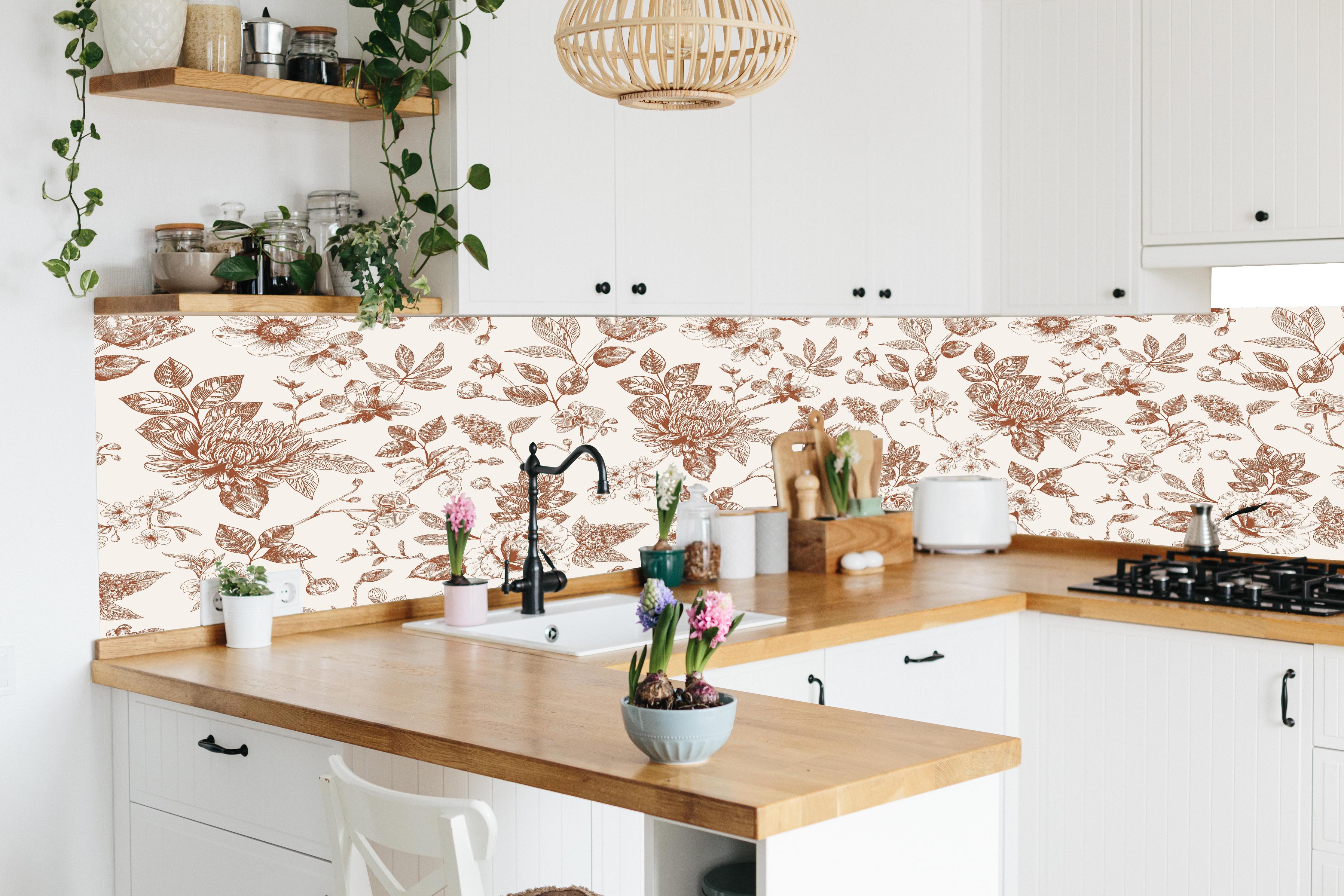 Küche - Vintage Bloom Amber Blumenmuster in lebendiger Küche mit bunten Blumen