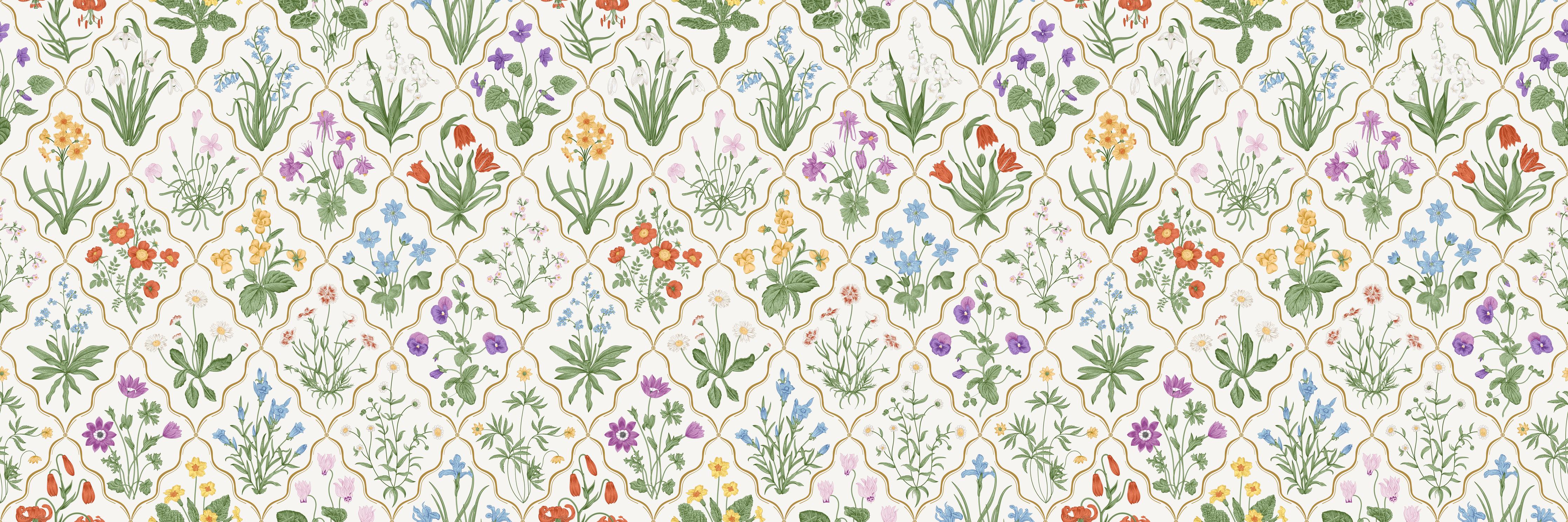 Küchenrückwand-Vintage Bloom Blumen-Tapete Beige-Grün