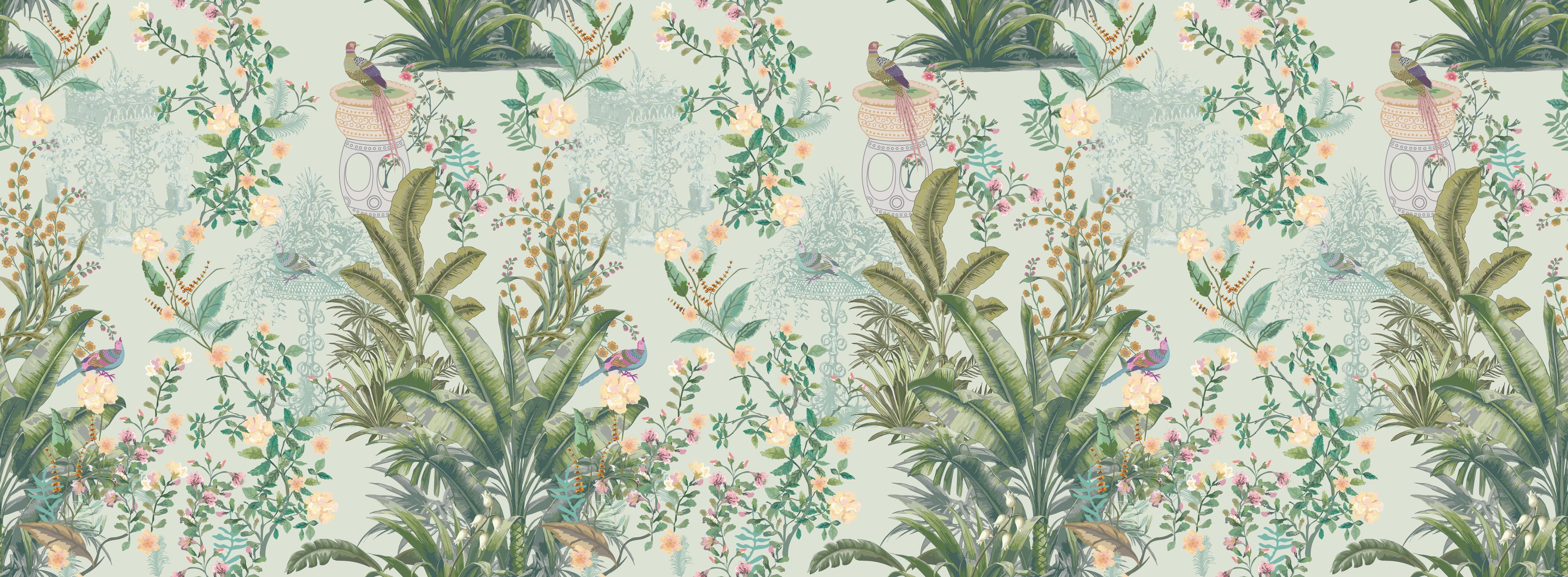 Küchenrückwand-Vintage Bloom Grünes Refugium