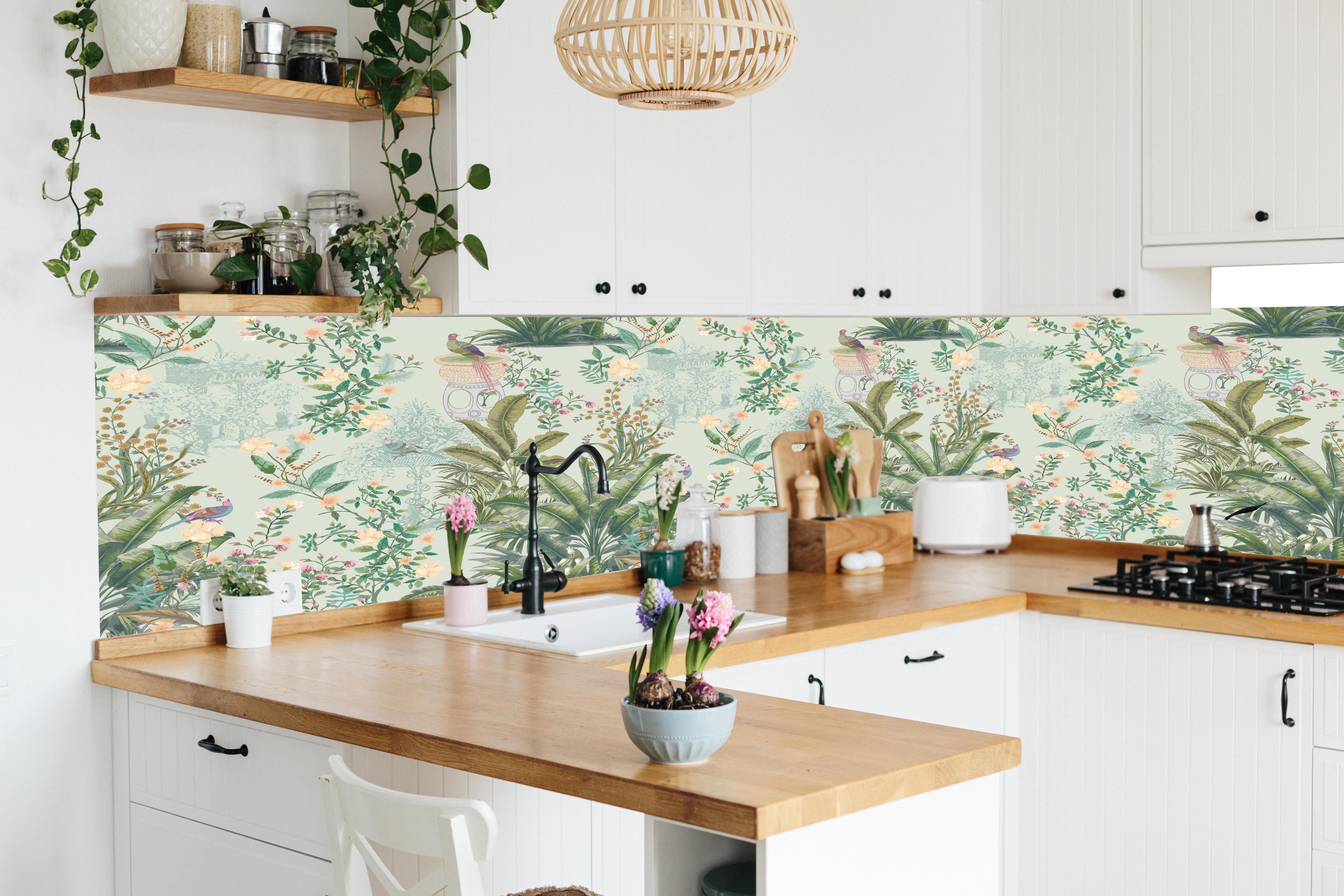 Küche - Vintage Bloom Grünes Refugium in lebendiger Küche mit bunten Blumen