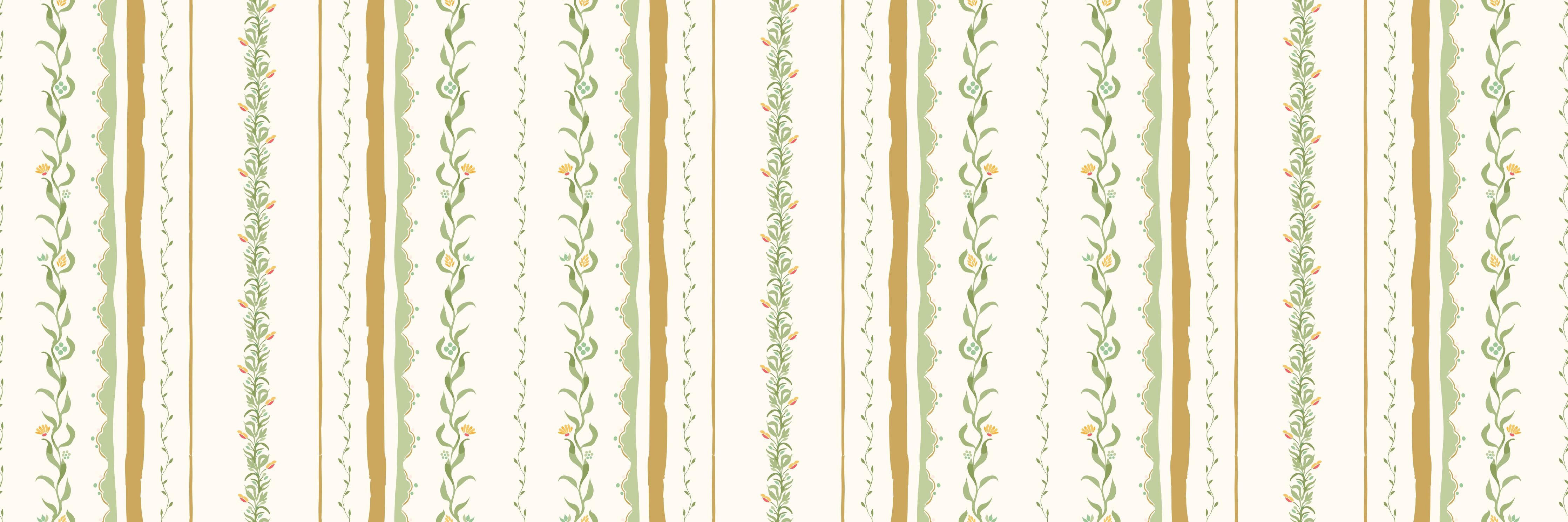 Küchenrückwand-Vintage-Blumen Tapete Beige-Grün