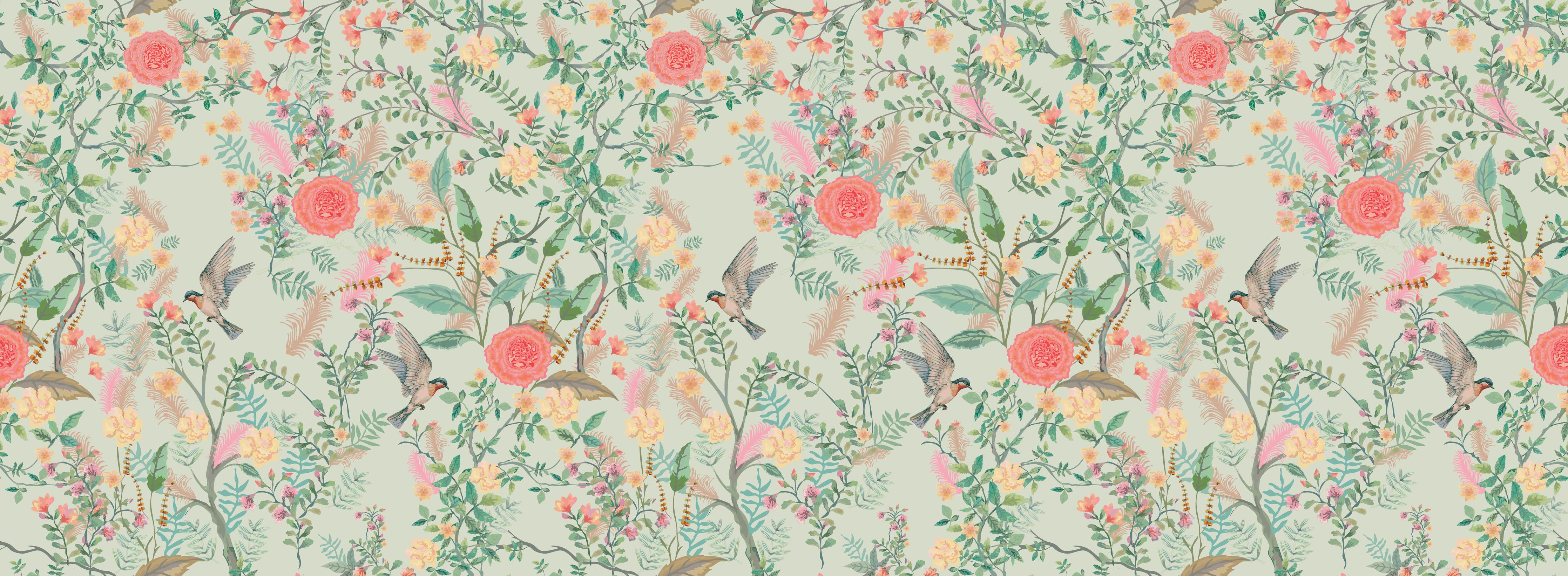 Küchenrückwand-Vintage-Blumenmuster Grün-Rosa