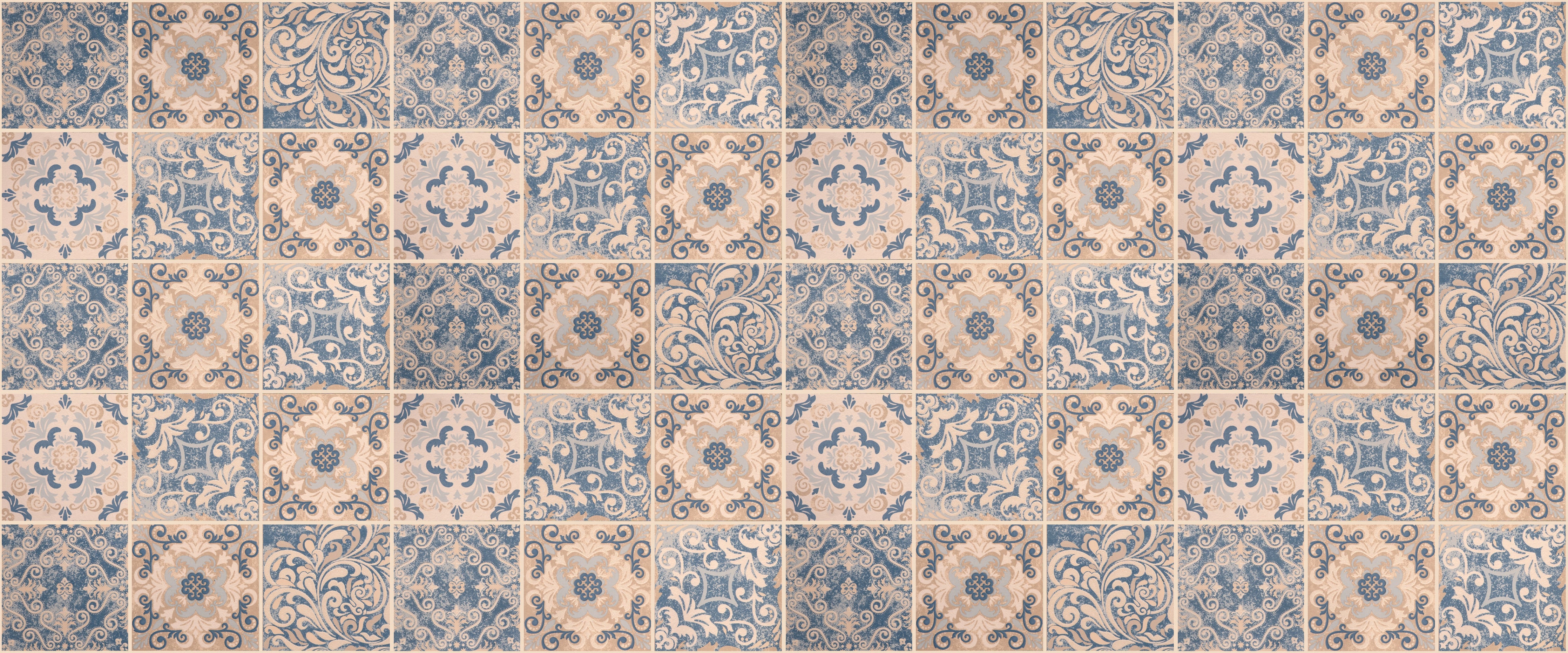 Küchenrückwand-Vintage-Fliesen Türkis-Beige