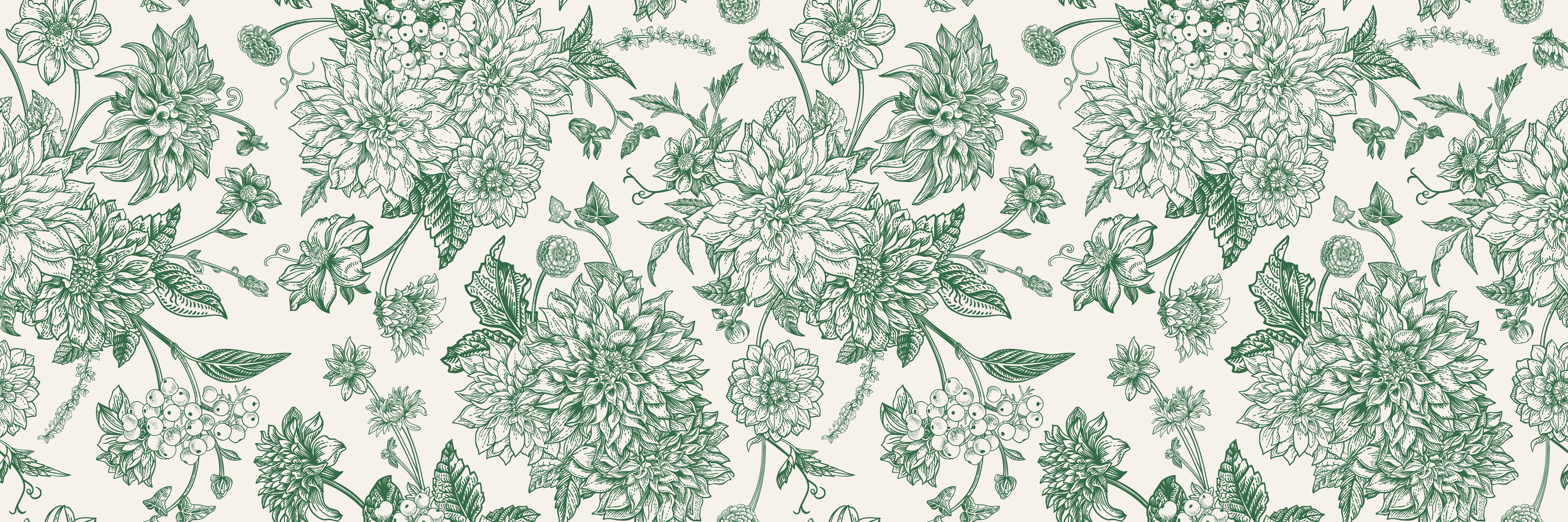 Küchenrückwand-Vintage Grün Blumen Lineart
