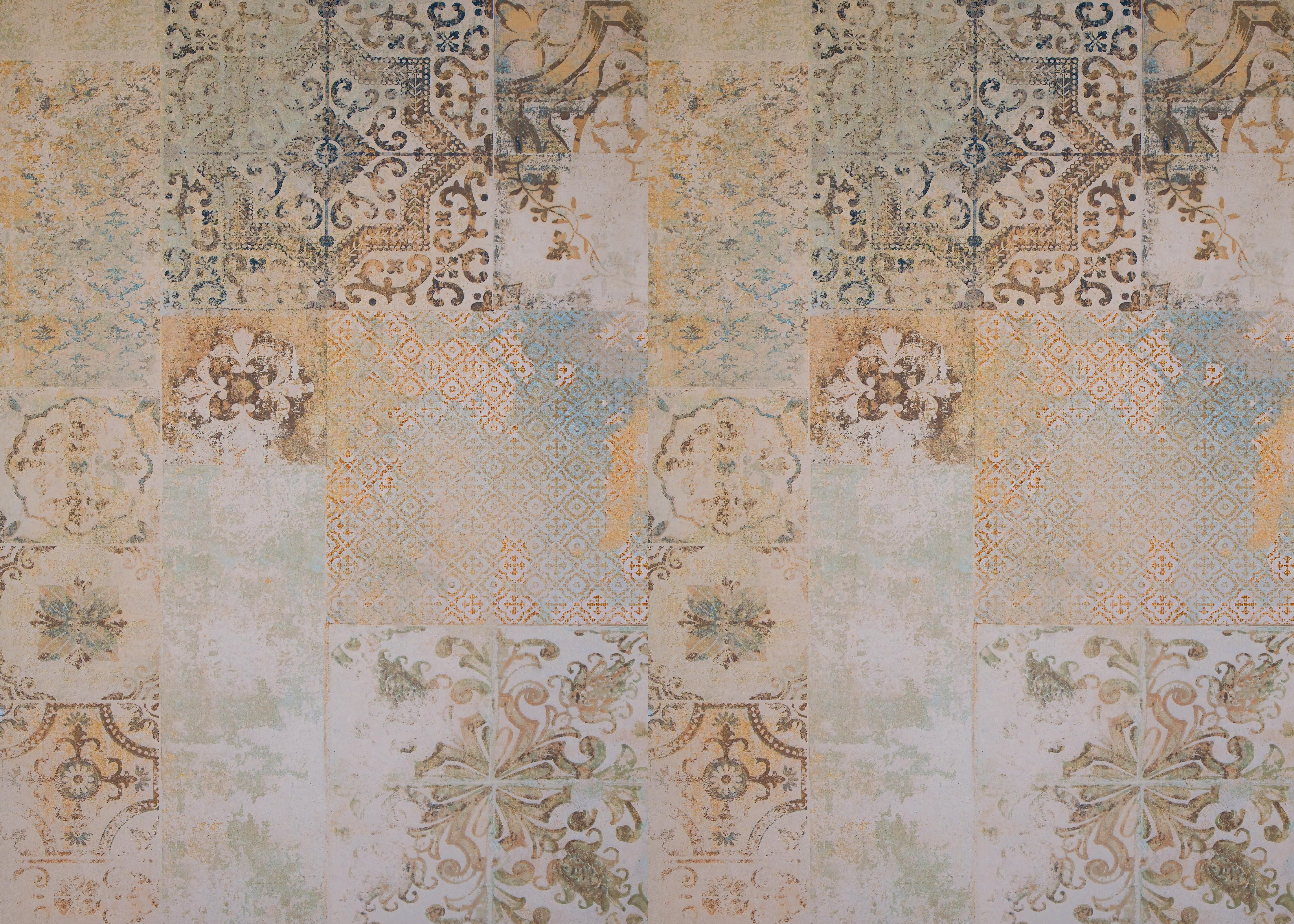 Küchenrückwand-Vintage-Patchwork Fliesen Beige-Türkis