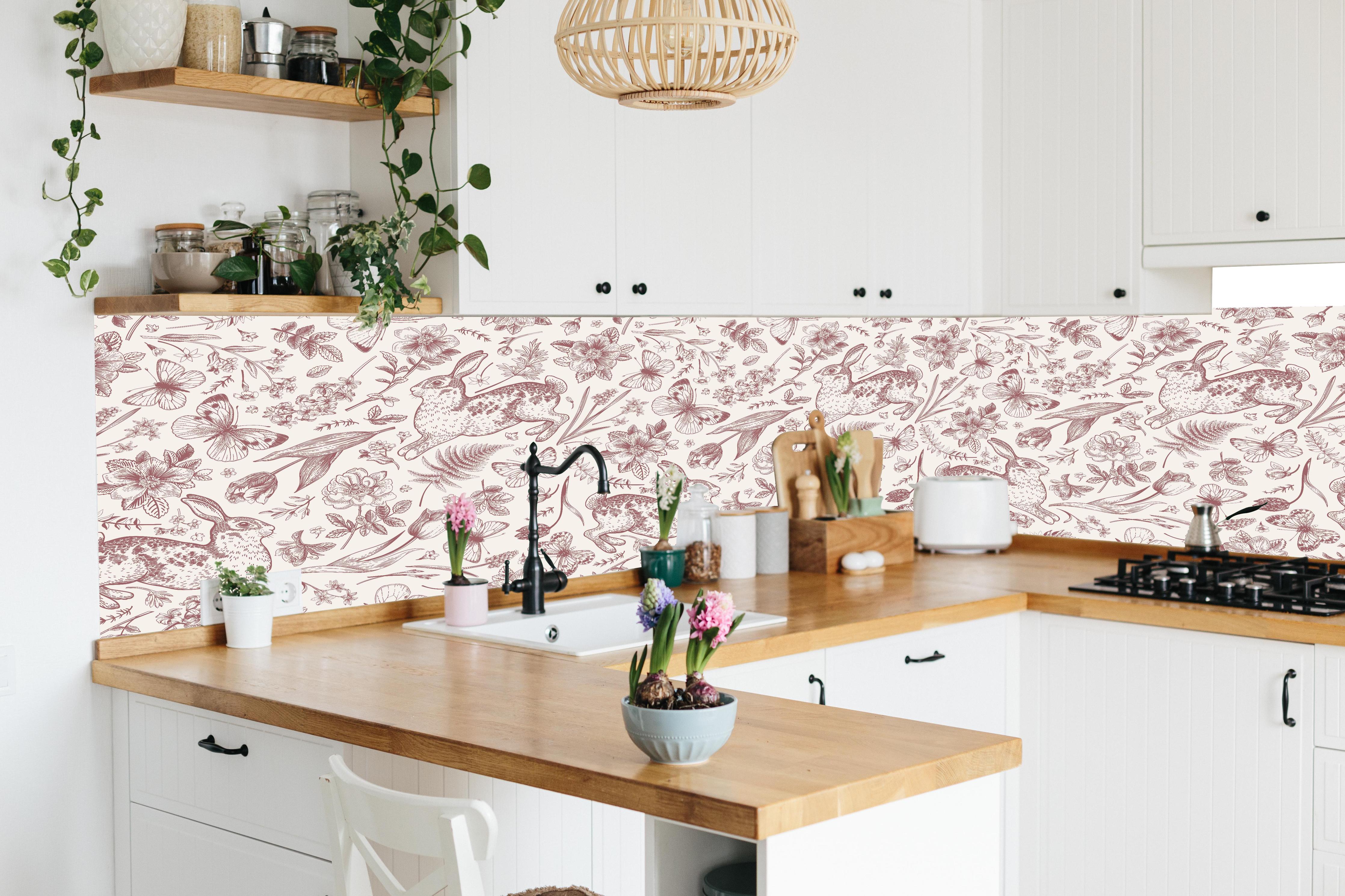 Küche - Vintage Rosa Blumenmuster in lebendiger Küche mit bunten Blumen