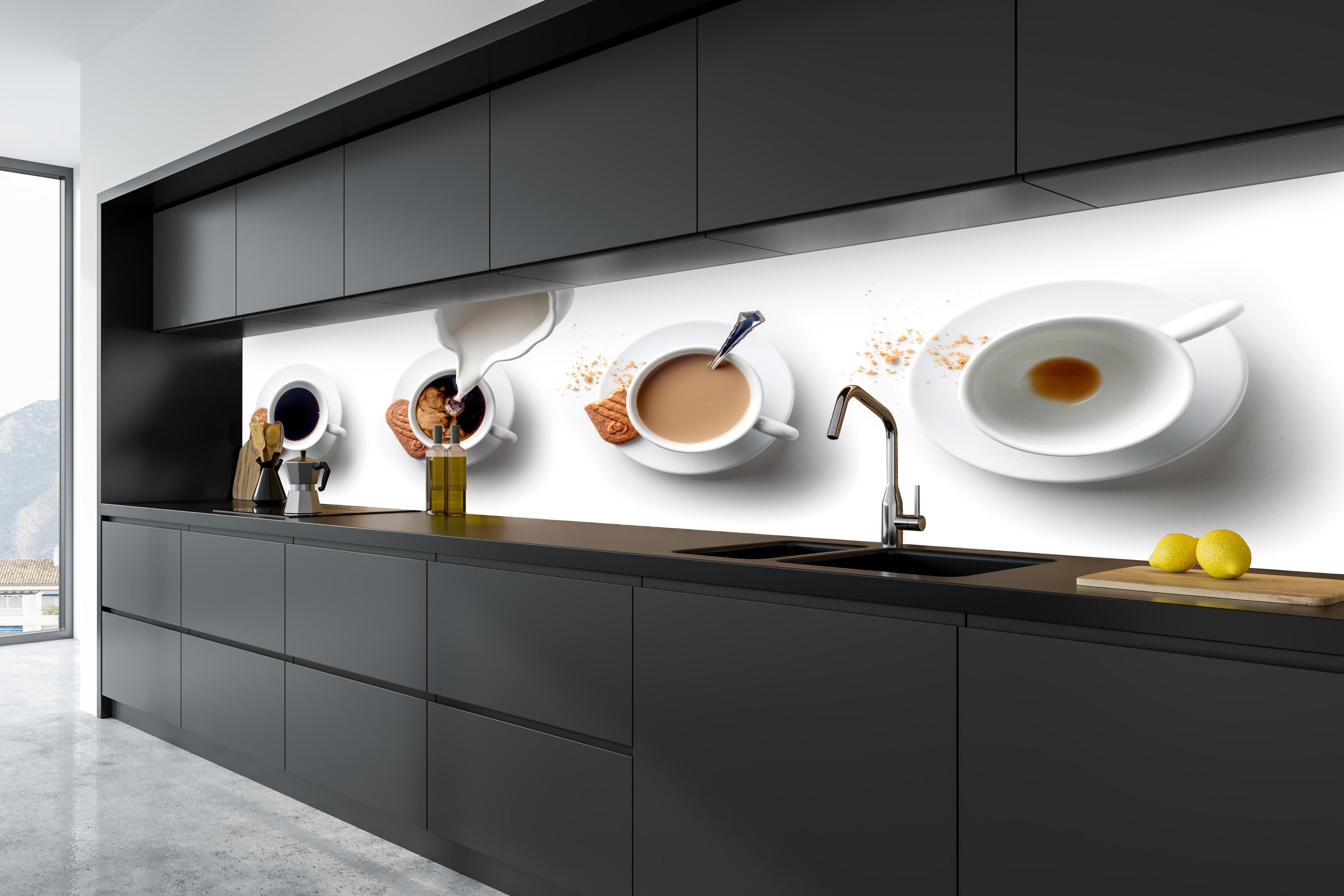 Küche - Weiß-Braun Kaffee-Variationen in tiefschwarzer matt-premium Einbauküche