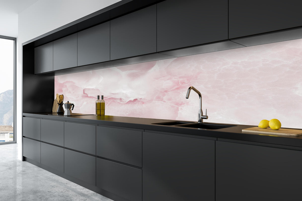 Küche -  Rosa Emperador Onyx Marmor in tiefschwarzer matt-premium Einbauküche