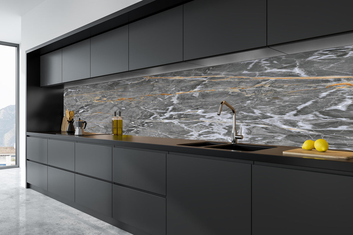 Küche - Abstrakte Marmor Textur in tiefschwarzer matt-premium Einbauküche
