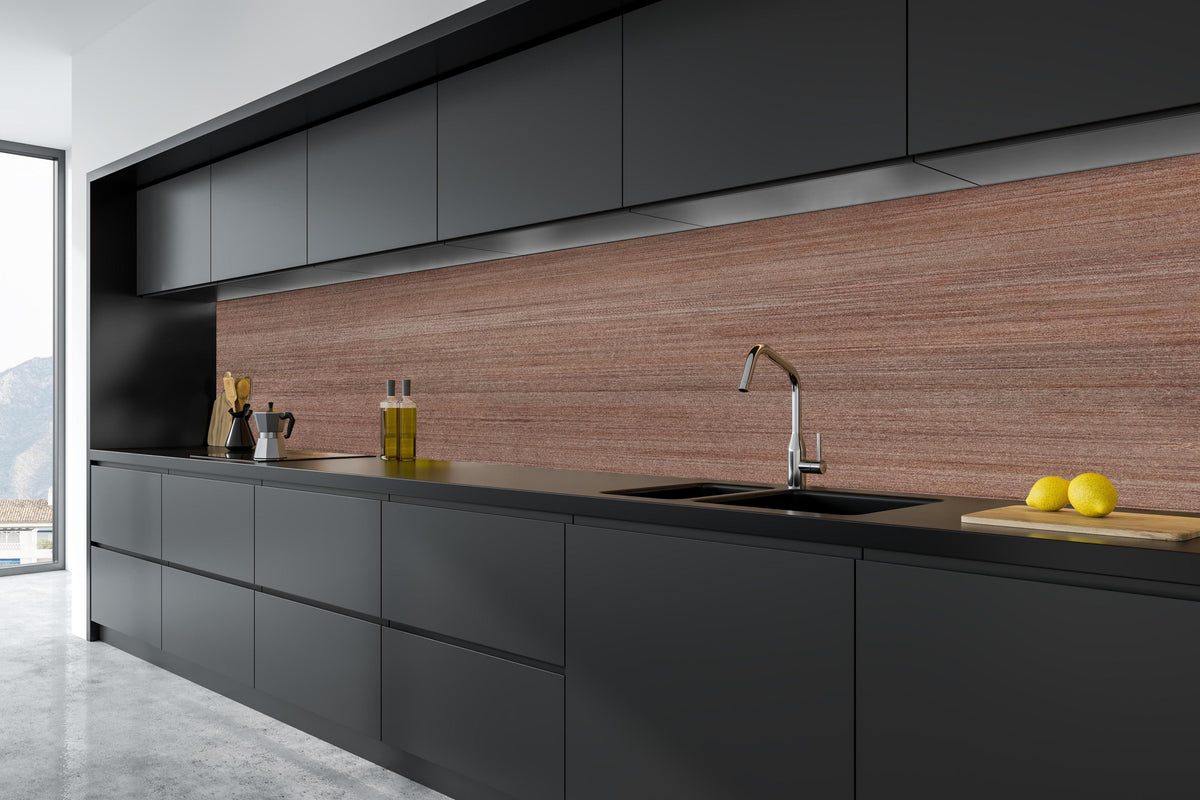 Küche - Abstraktes bräunlich dunkles Holz in tiefschwarzer matt-premium Einbauküche