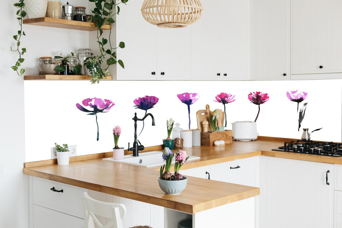 Küche - Abstraktes modernes Blumenset in lebendiger Küche mit bunten Blumen