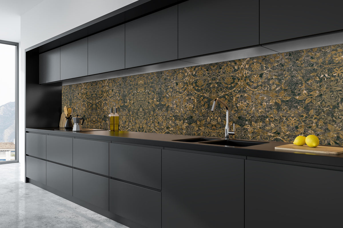 Küche - Alt schwarze anthrazit Fliesenmuster in tiefschwarzer matt-premium Einbauküche