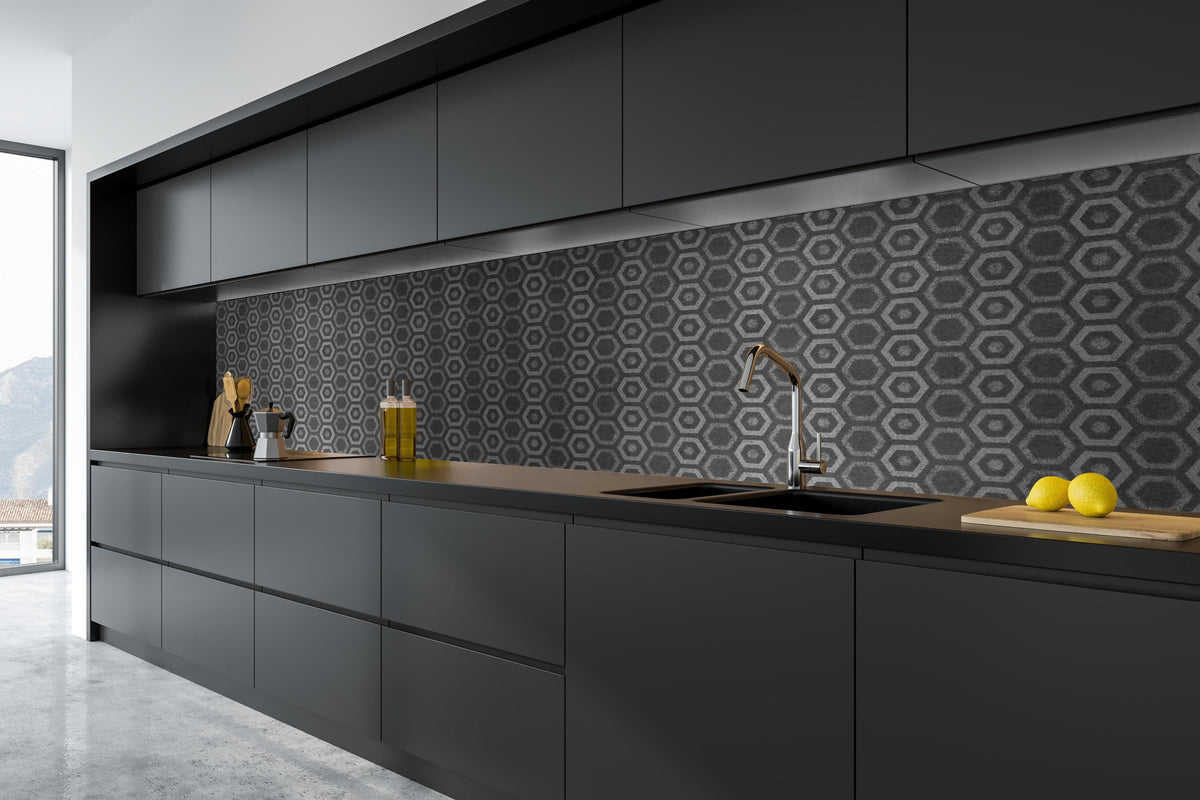 Küche - Anthrazit graue sechseckige Mustern in tiefschwarzer matt-premium Einbauküche