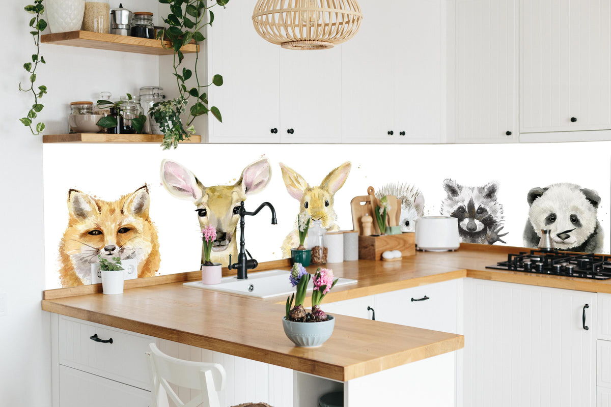 Küche - Aquarell-Tier-Set in lebendiger Küche mit bunten Blumen