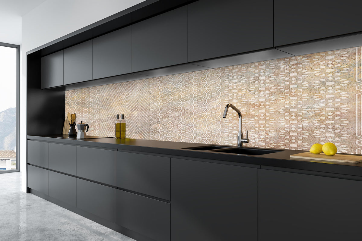 Küche - Betonstein Mosaikfliesen Zement in tiefschwarzer matt-premium Einbauküche