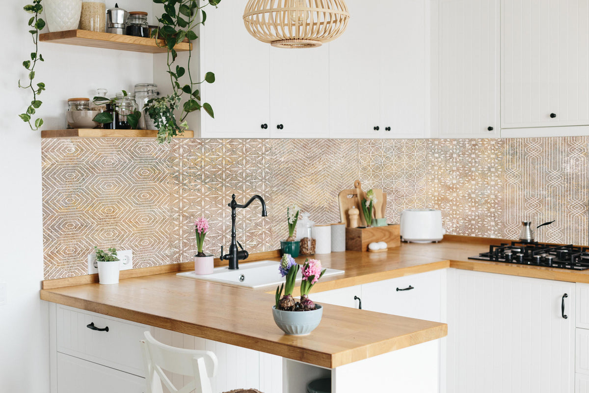 Küche - Betonstein Mosaikfliesen Zement in lebendiger Küche mit bunten Blumen