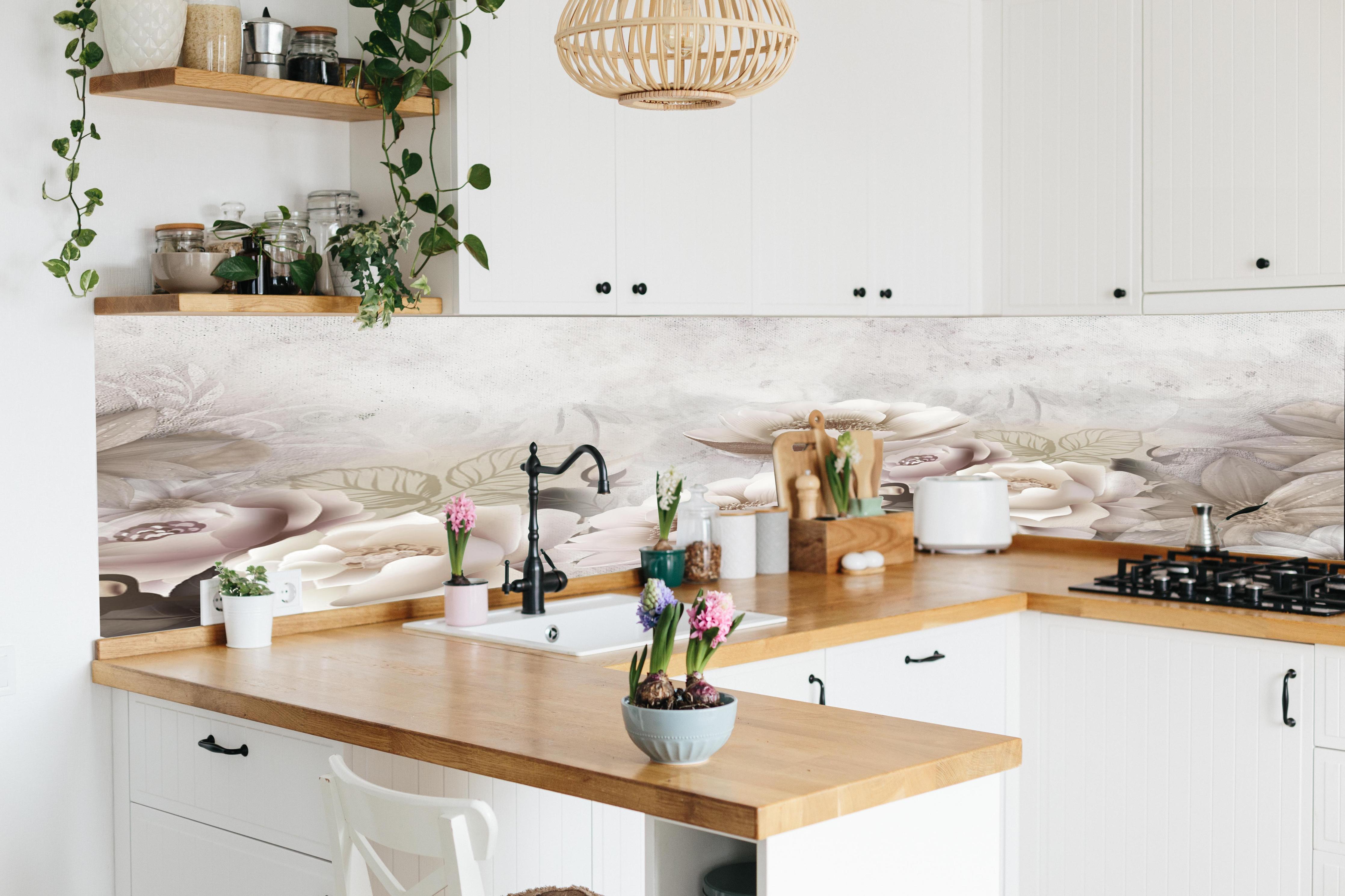 Küche - Blumengemälde in lebendiger Küche mit bunten Blumen