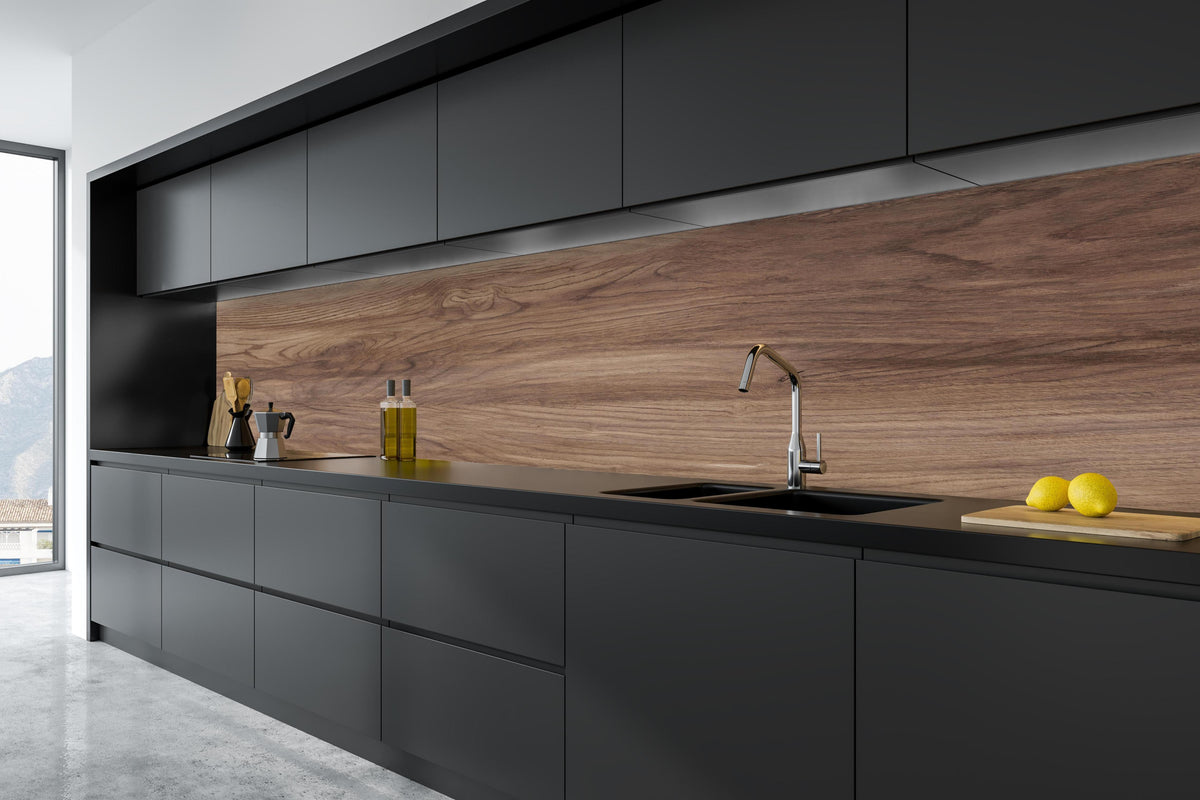 Küche - Braune Holz Textur mit Muster in tiefschwarzer matt-premium Einbauküche