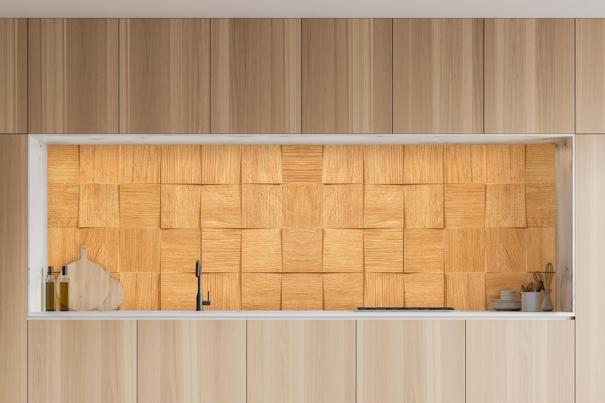 Küche - Braune Holzwürfeltextur in charakteristischer Vollholz-Küche mit modernem Gasherd