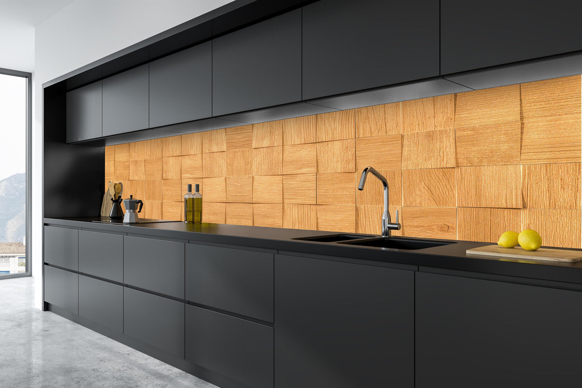 Küche - Braune Holzwürfeltextur in tiefschwarzer matt-premium Einbauküche