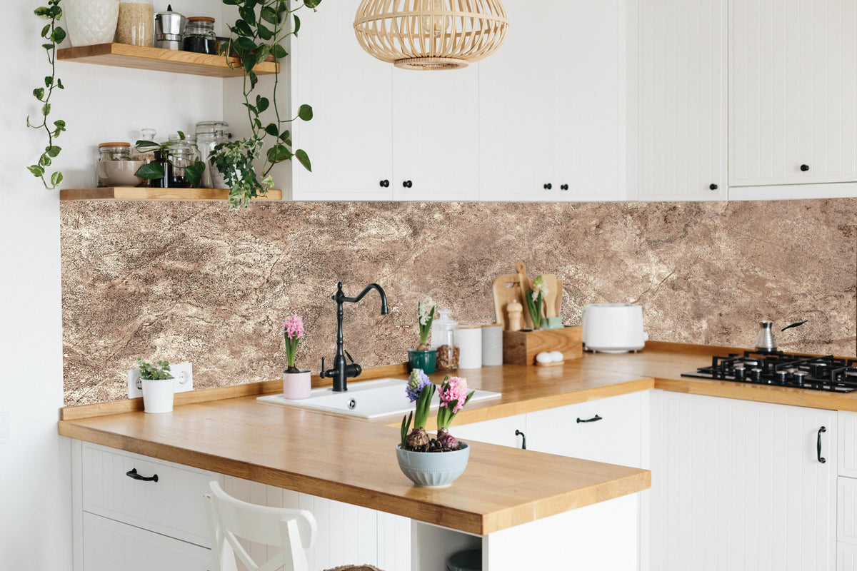 Küche - Brauner alter Sandstein 1 in lebendiger Küche mit bunten Blumen