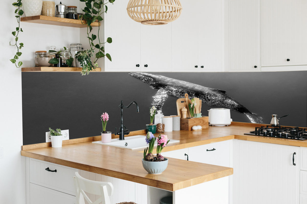 Küche - Buckelwal in lebendiger Küche mit bunten Blumen