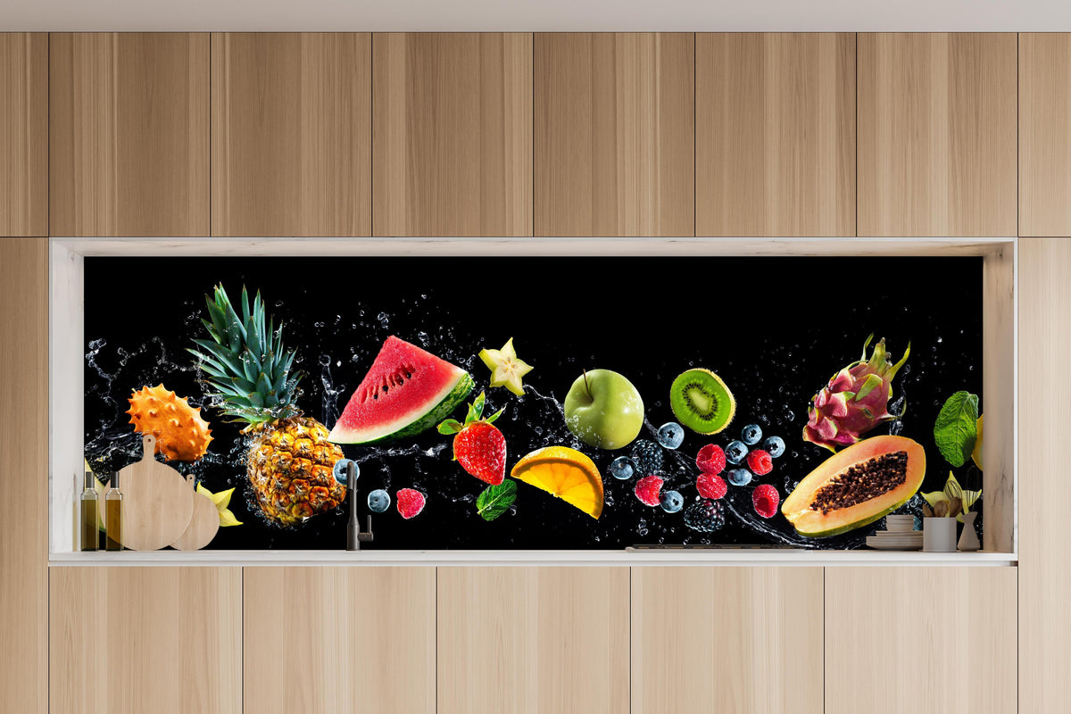 Bunte Früchte Küchenrückwand - mit Rueckwand24 Wasserspritzern -