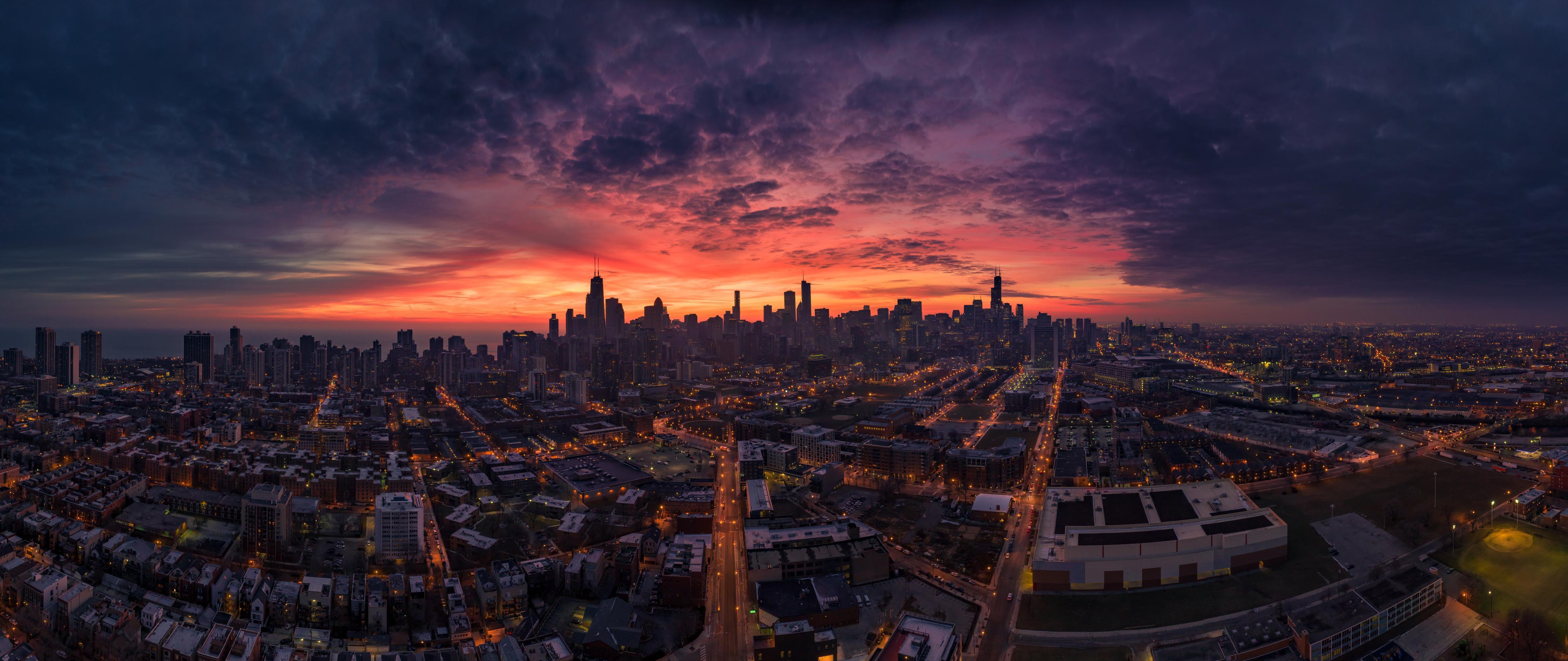 Küchenrückwand-Chicago Luftbildpanorama von Westen