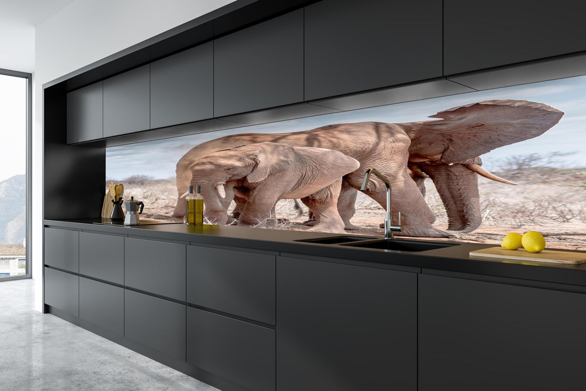 Küche - Elefanten von Tsavo in tiefschwarzer matt-premium Einbauküche