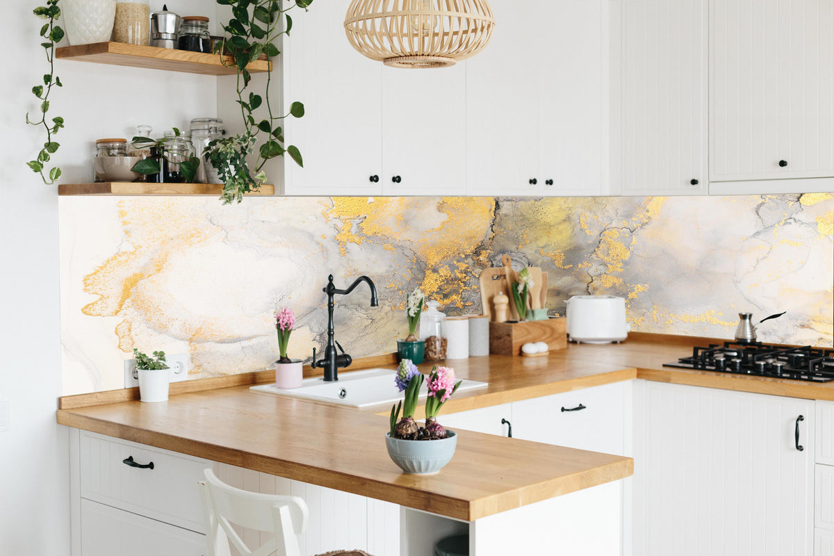 Küche - Flüssigkunstmalerei mit Alkoholtinte in lebendiger Küche mit bunten Blumen
