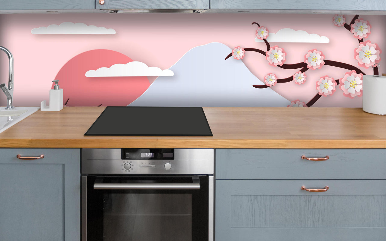 Küche - Fujiyama modern Style über polierter Holzarbeitsplatte mit Cerankochfeld