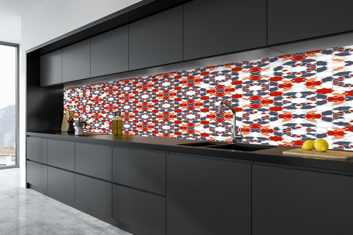 Küche - Geometrische Fliesen in tiefschwarzer matt-premium Einbauküche