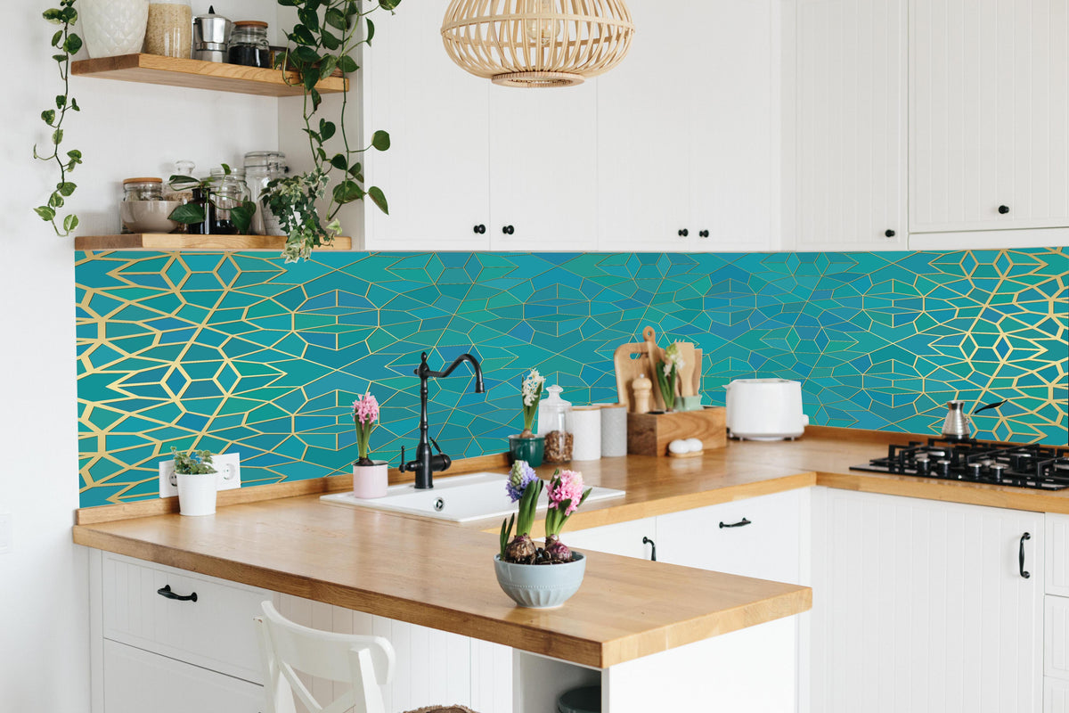 Küche - Geometrische Muster in lebendiger Küche mit bunten Blumen