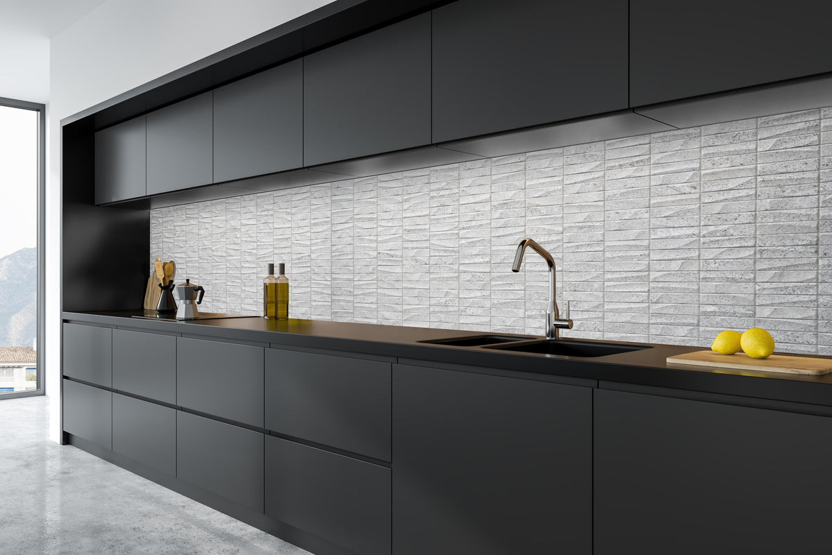 Küche - Gewelltes Stein Betonwand in tiefschwarzer matt-premium Einbauküche