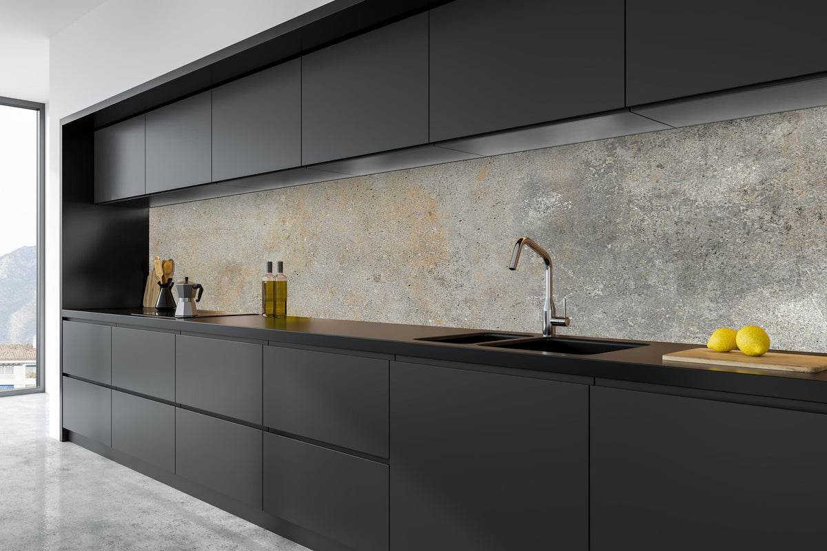 Küche - Grau städtische Marmortextur in tiefschwarzer matt-premium Einbauküche