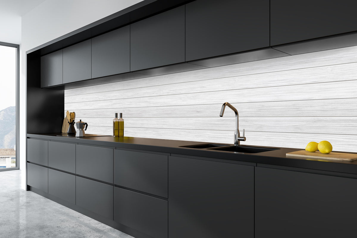 Küche - Horizontale weiße Holztextur in tiefschwarzer matt-premium Einbauküche