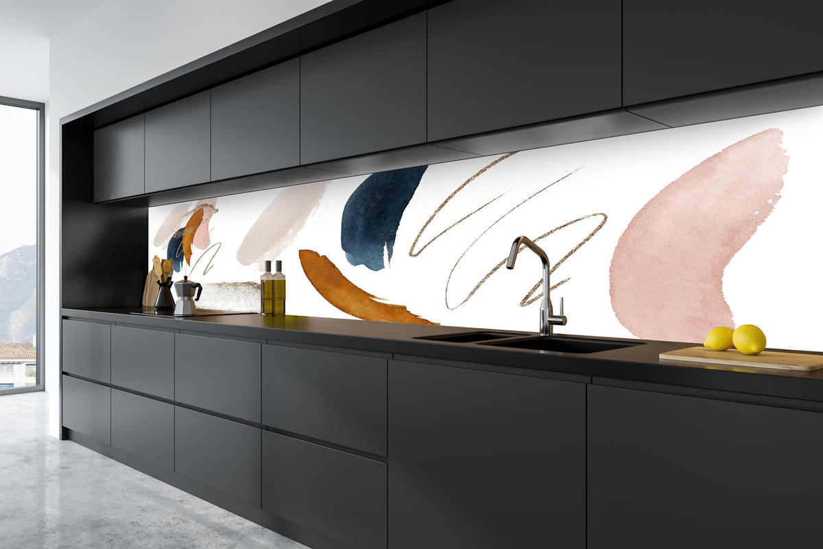 Küche - Künstlerisch abstrakte Elemente in tiefschwarzer matt-premium Einbauküche