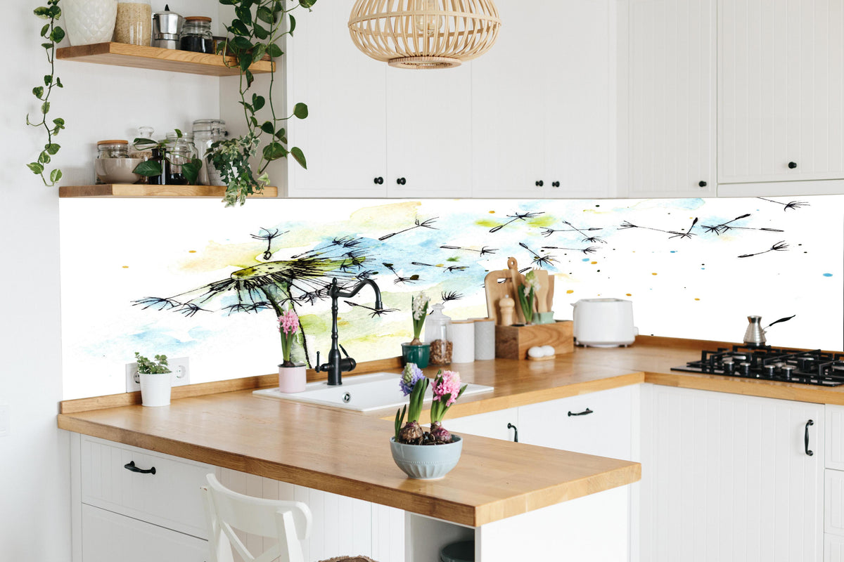 Küche - Löwenzahn Aquarell in lebendiger Küche mit bunten Blumen