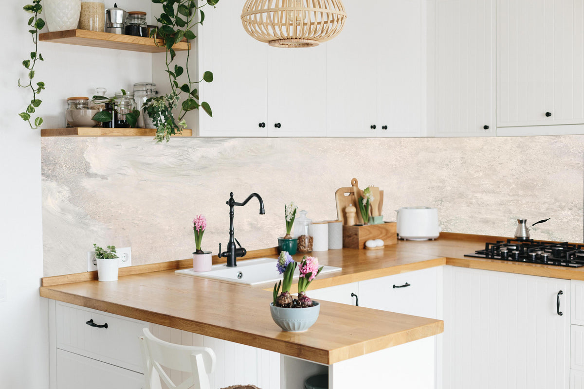 Küche - Marmor Stein Textur in lebendiger Küche mit bunten Blumen